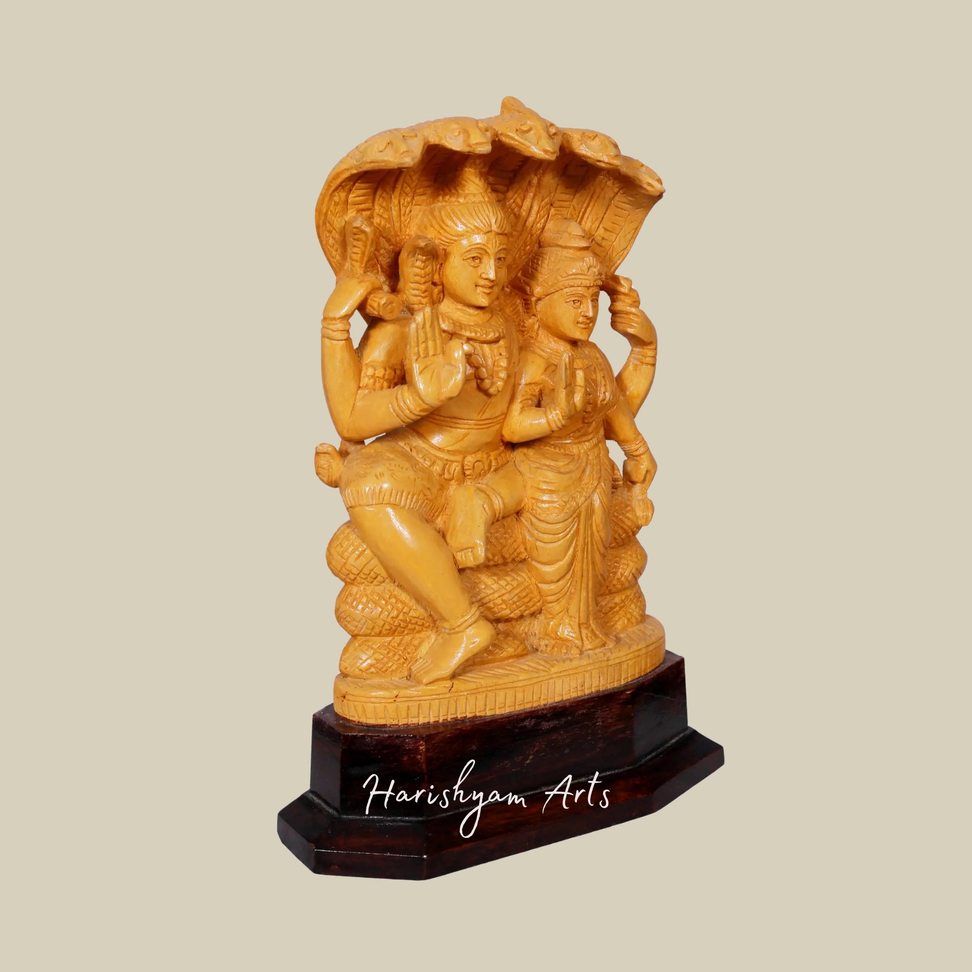 10" Siva Parvati Wooden Statue Seated on Snake Throne Handcrafted Wooden Idol for Home5