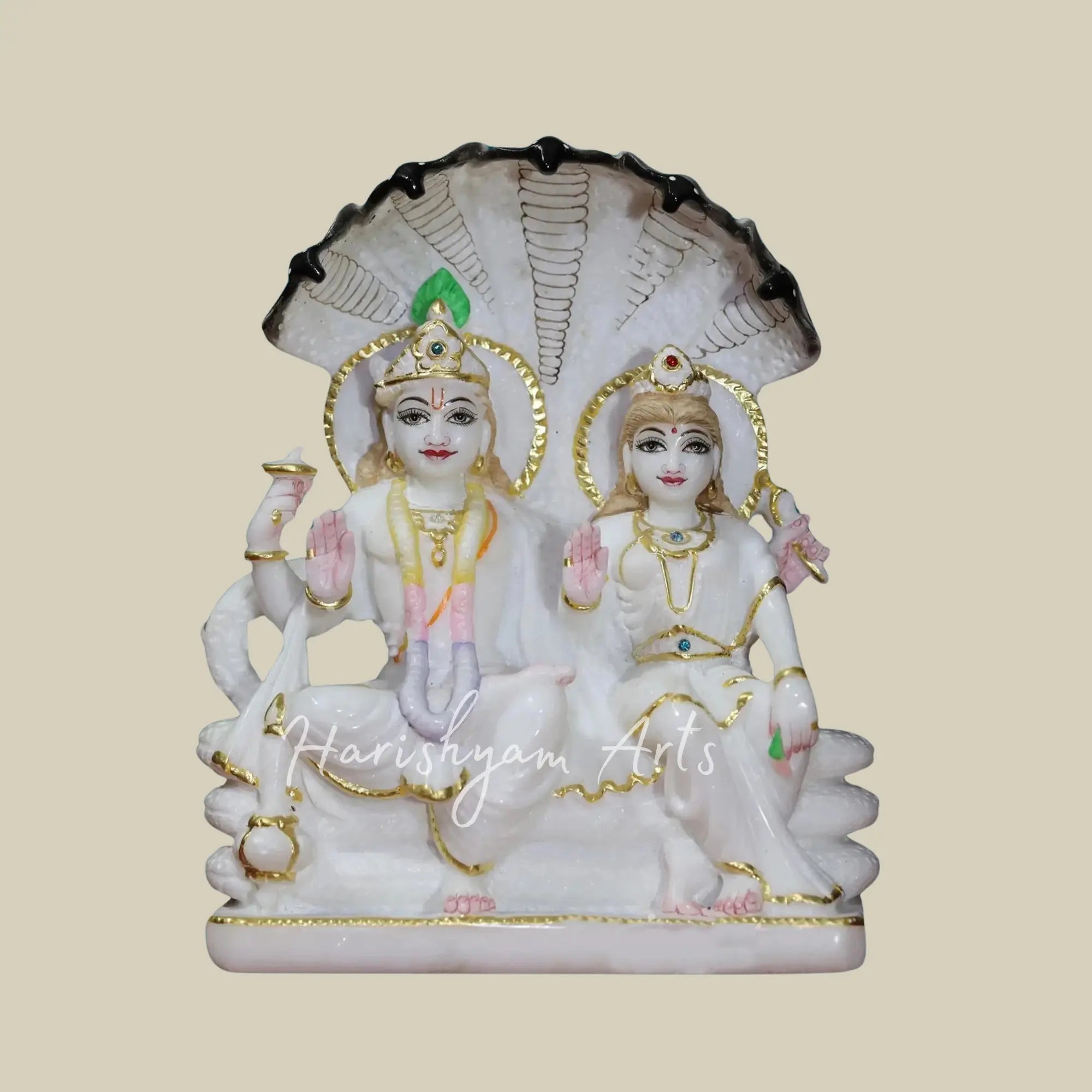10 inches Lakshmi Narayan Seated On Sheshnag Marble Statue