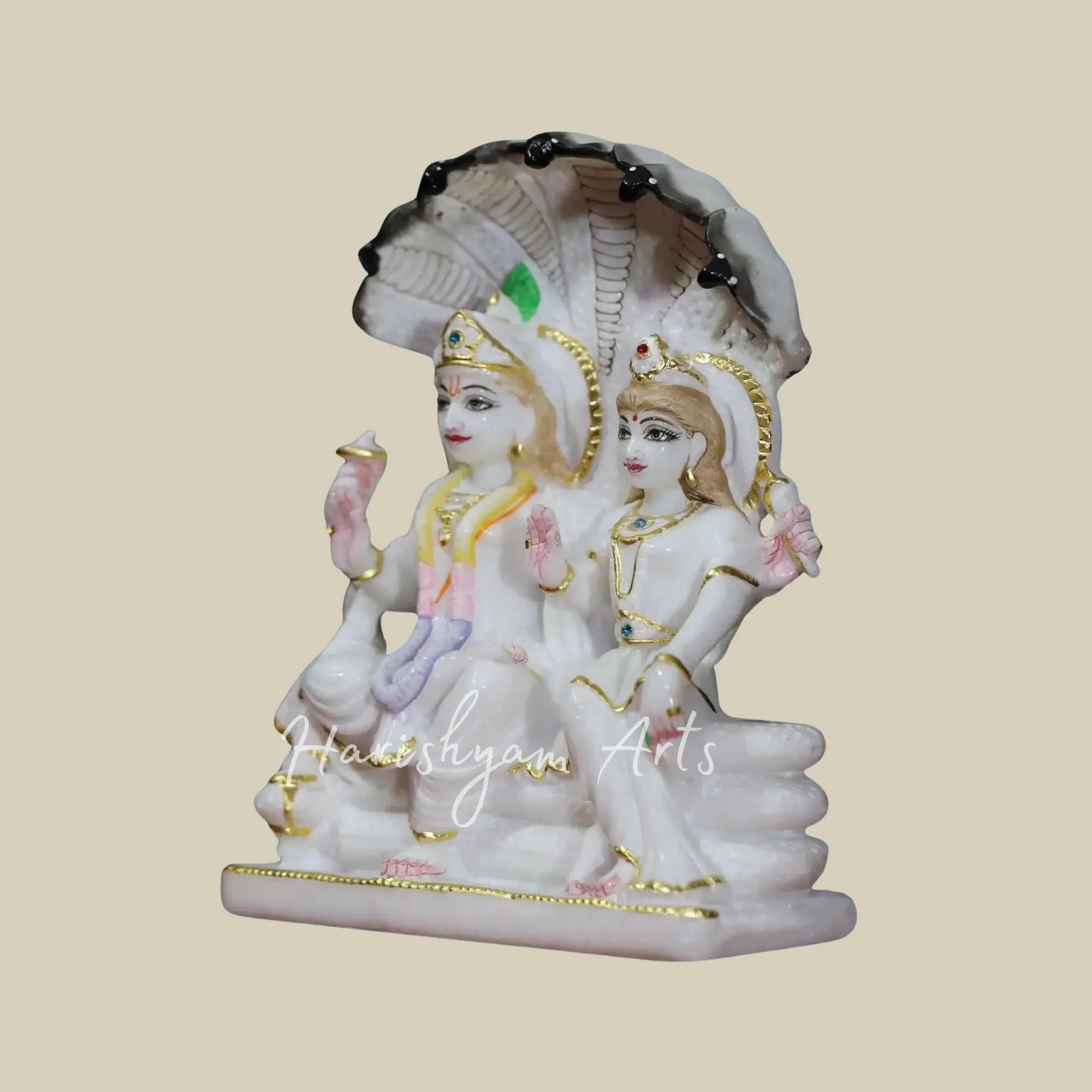 10 inches Lakshmi Narayan Seated On Sheshnag Marble Statue 1