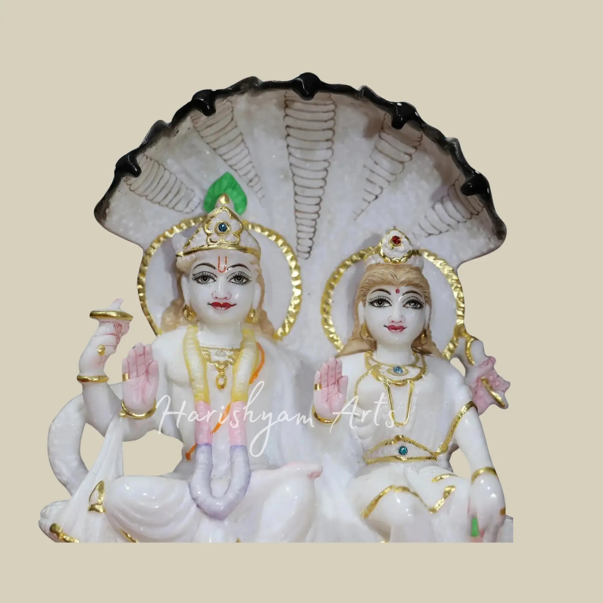 10 inches Lakshmi Narayan Seated On Sheshnag Marble Statue 2
