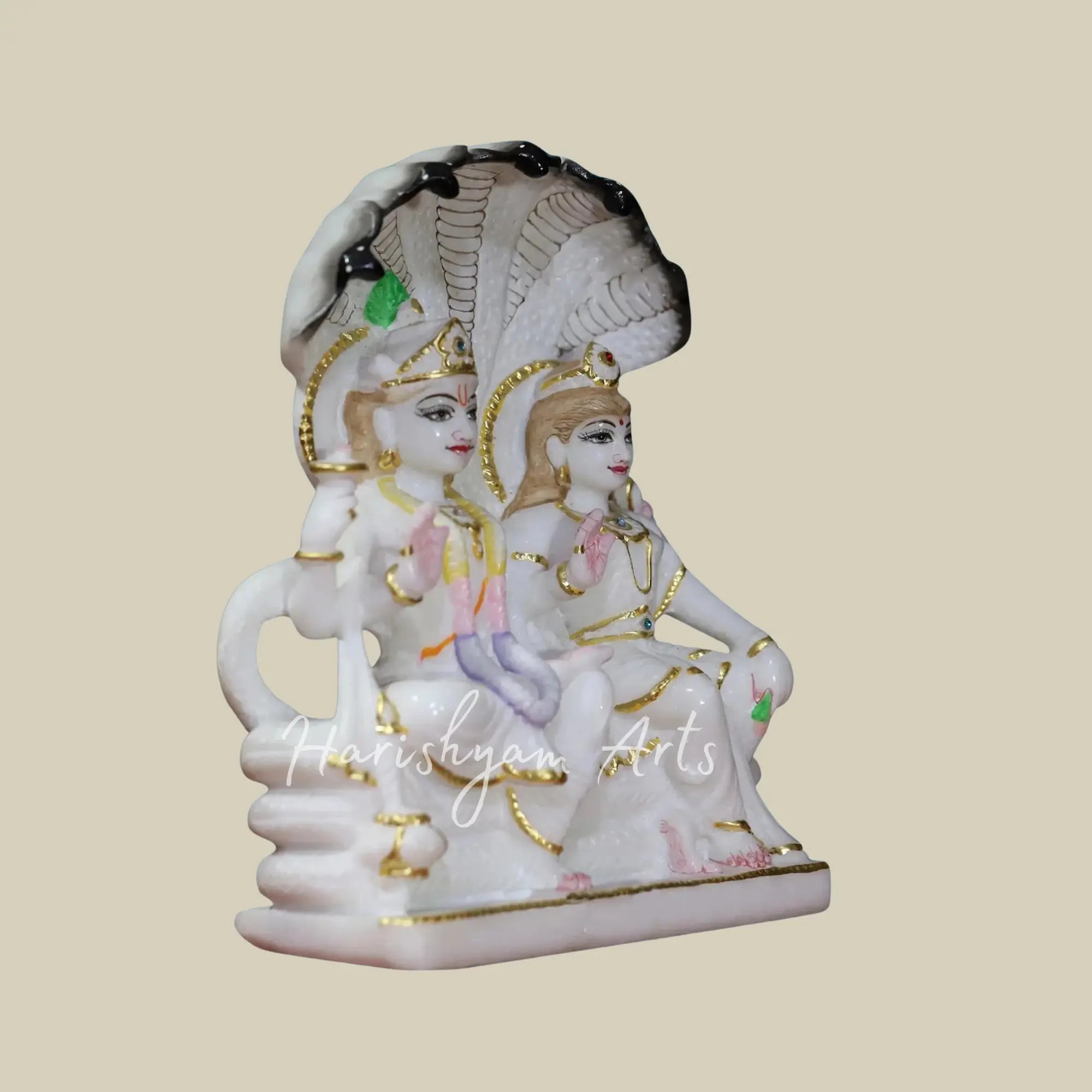 10 inches Lakshmi Narayan Seated On Sheshnag Marble Statue 3