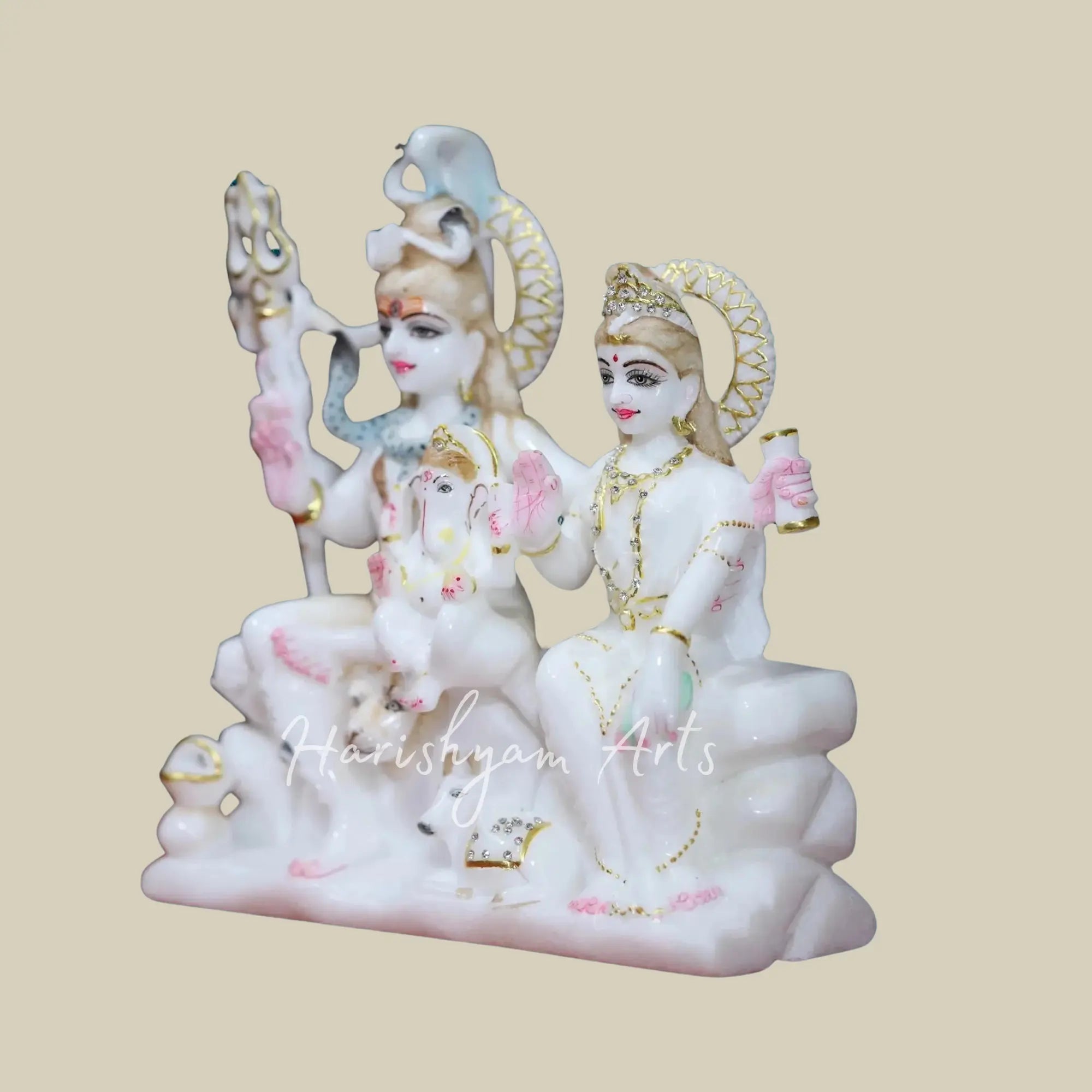 10 inches Pure White Marble Shiv Parivar Statue1