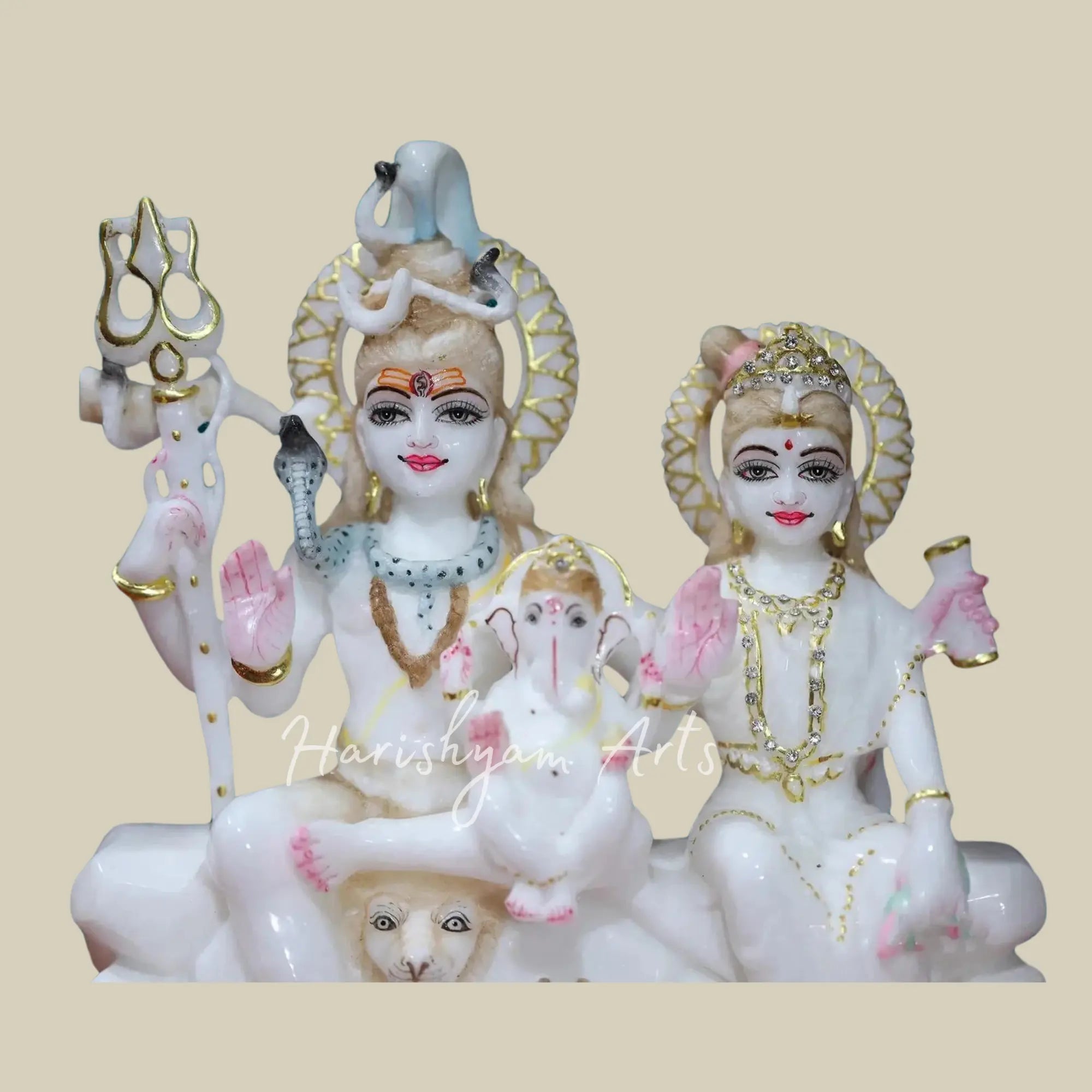 10 inches Pure White Marble Shiv Parivar Statue 2