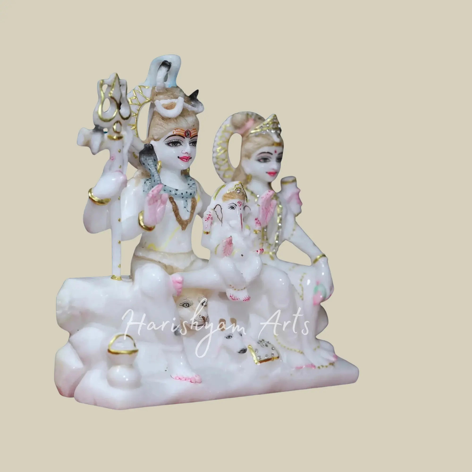 10 inches Pure White Marble Shiv Parivar Statue 3
