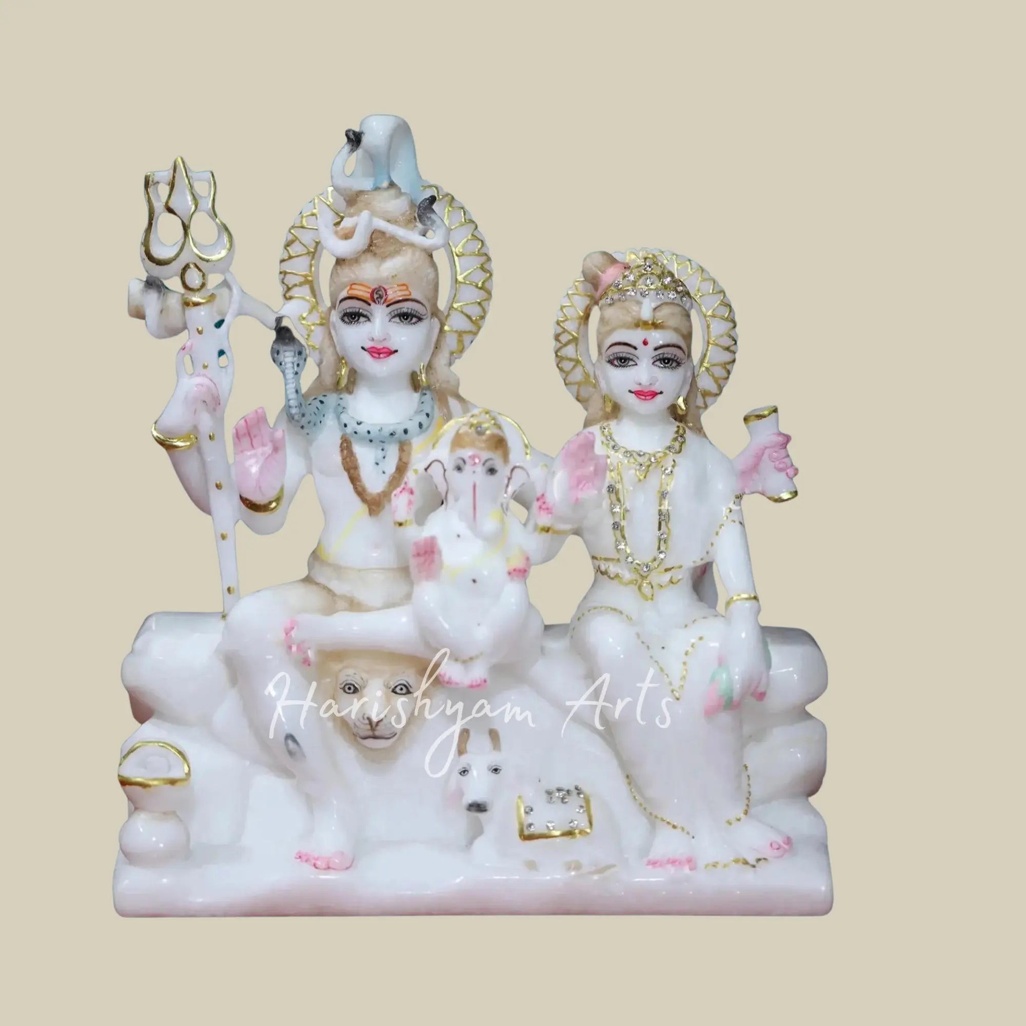 10 inches Pure White Marble Shiv Parivar Statue