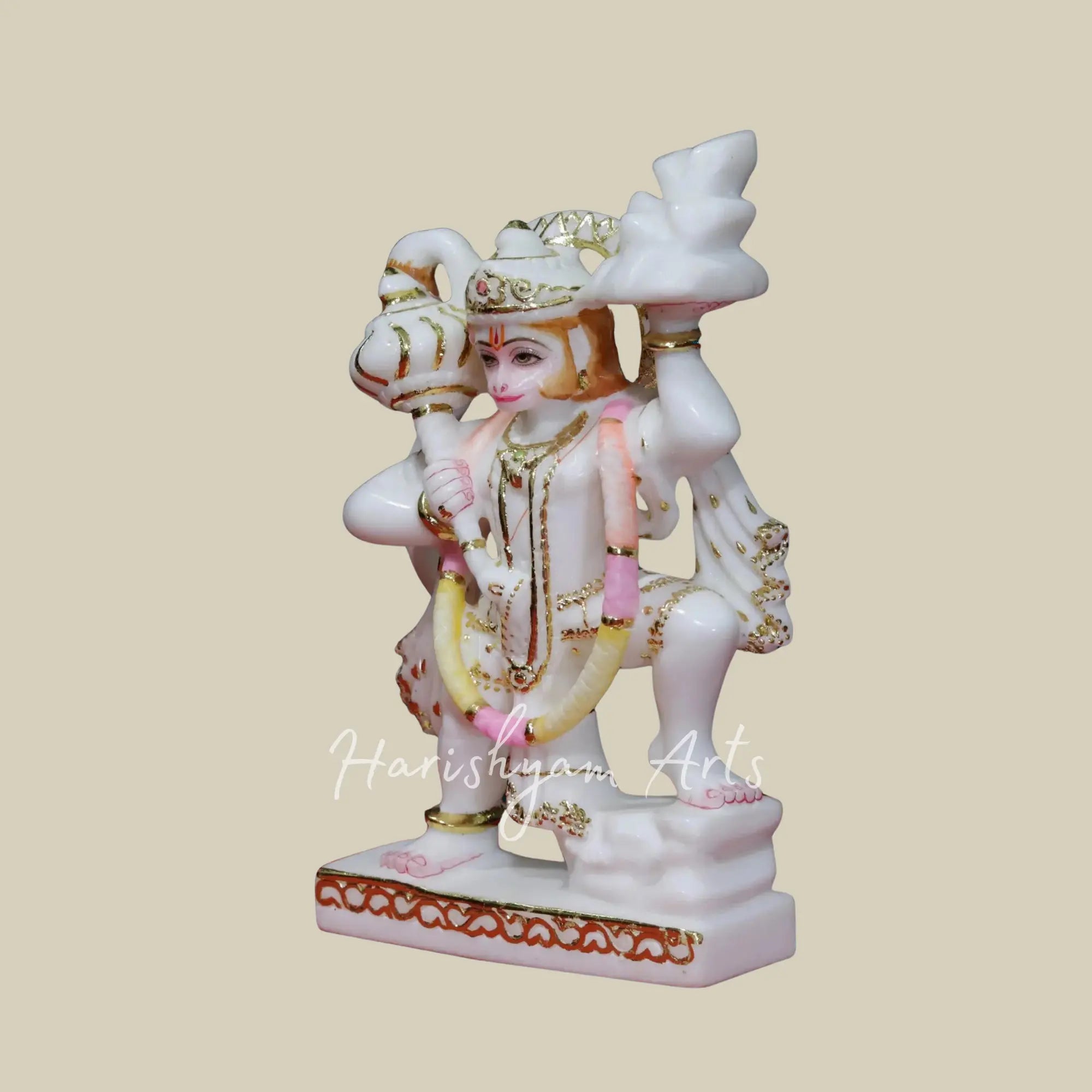 10 inches Small Lord Hanuman With Gada White Makrana Marble Statue