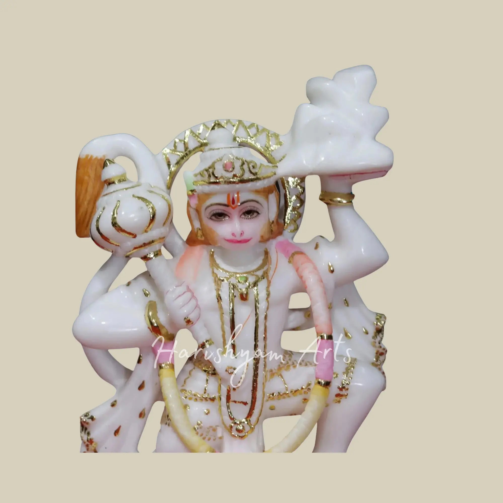 10 inches Small Lord Hanuman With Gada White Makrana Marble Statue 1