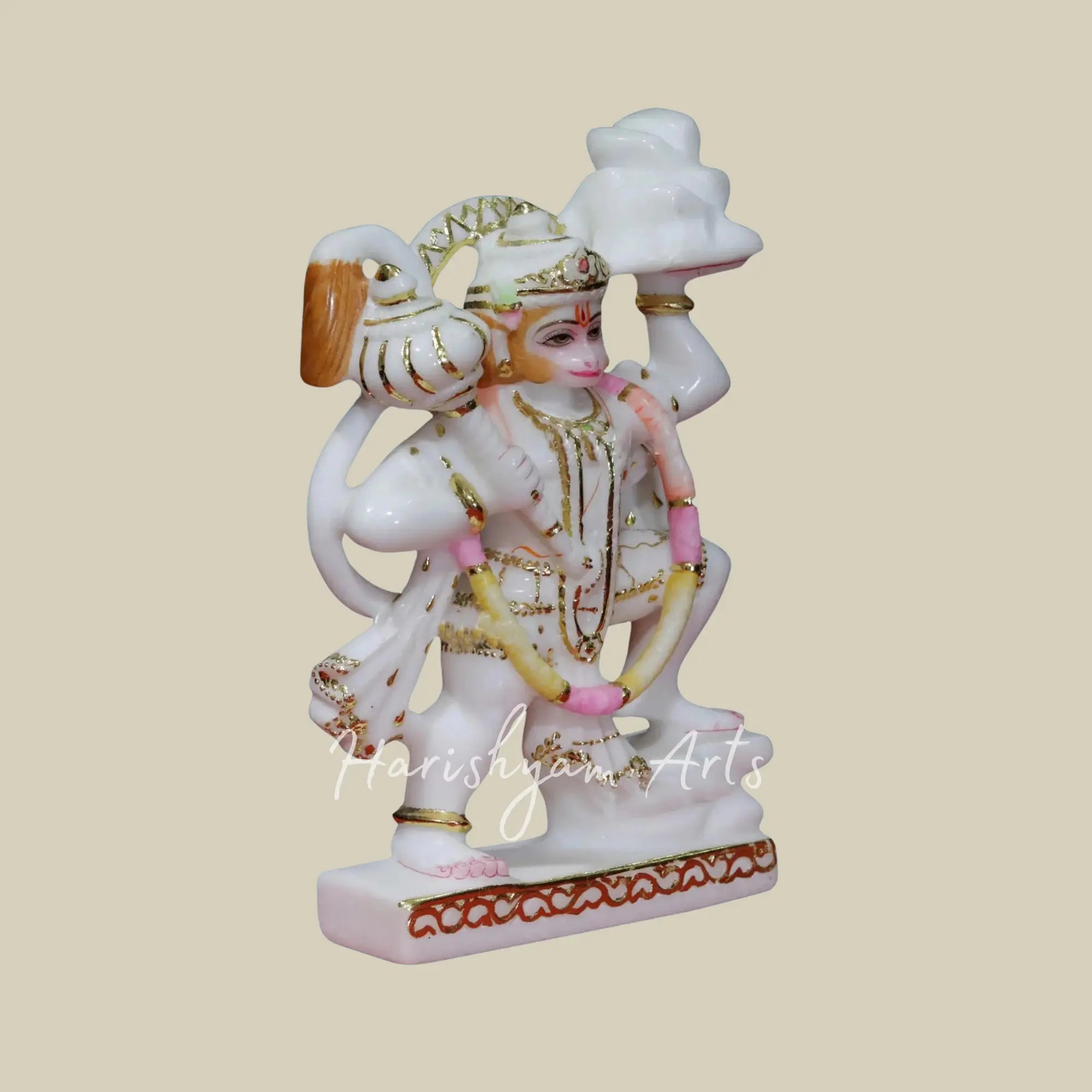 10 inches Small Lord Hanuman With Gada White Makrana Marble Statue 2