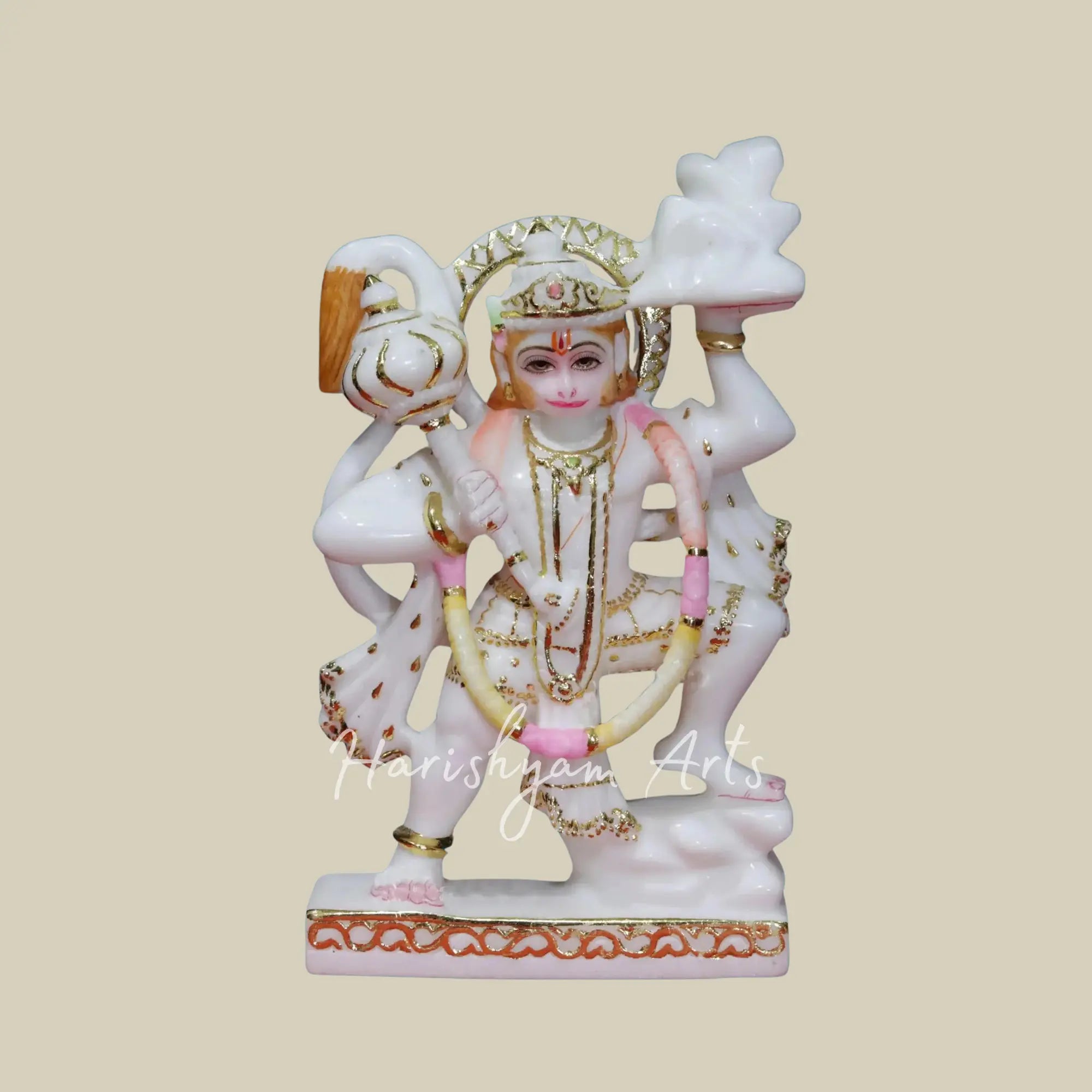 10 inches Small Lord Hanuman With Gada White Makrana Marble Statue 3