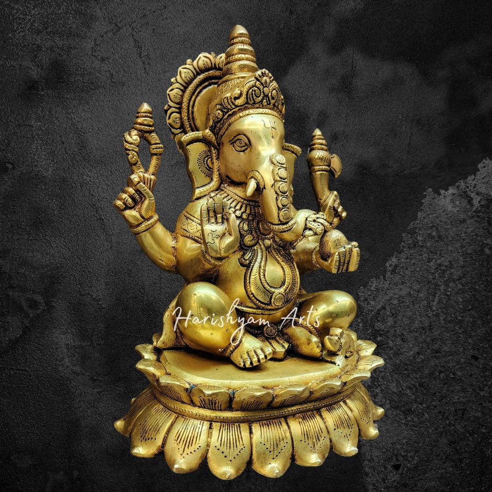 11.5" Brass Lord Ganesha Statue