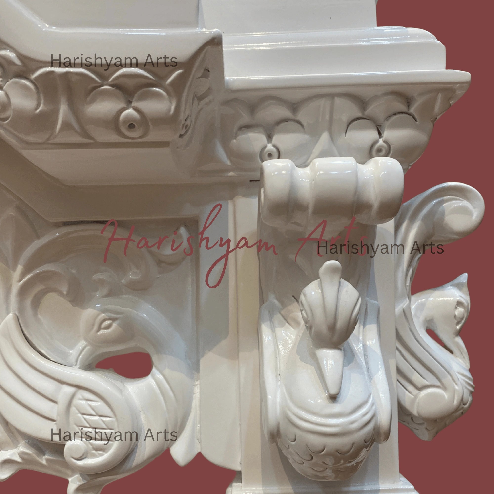 48" White Teak Wood Mandir with "Golden OM"