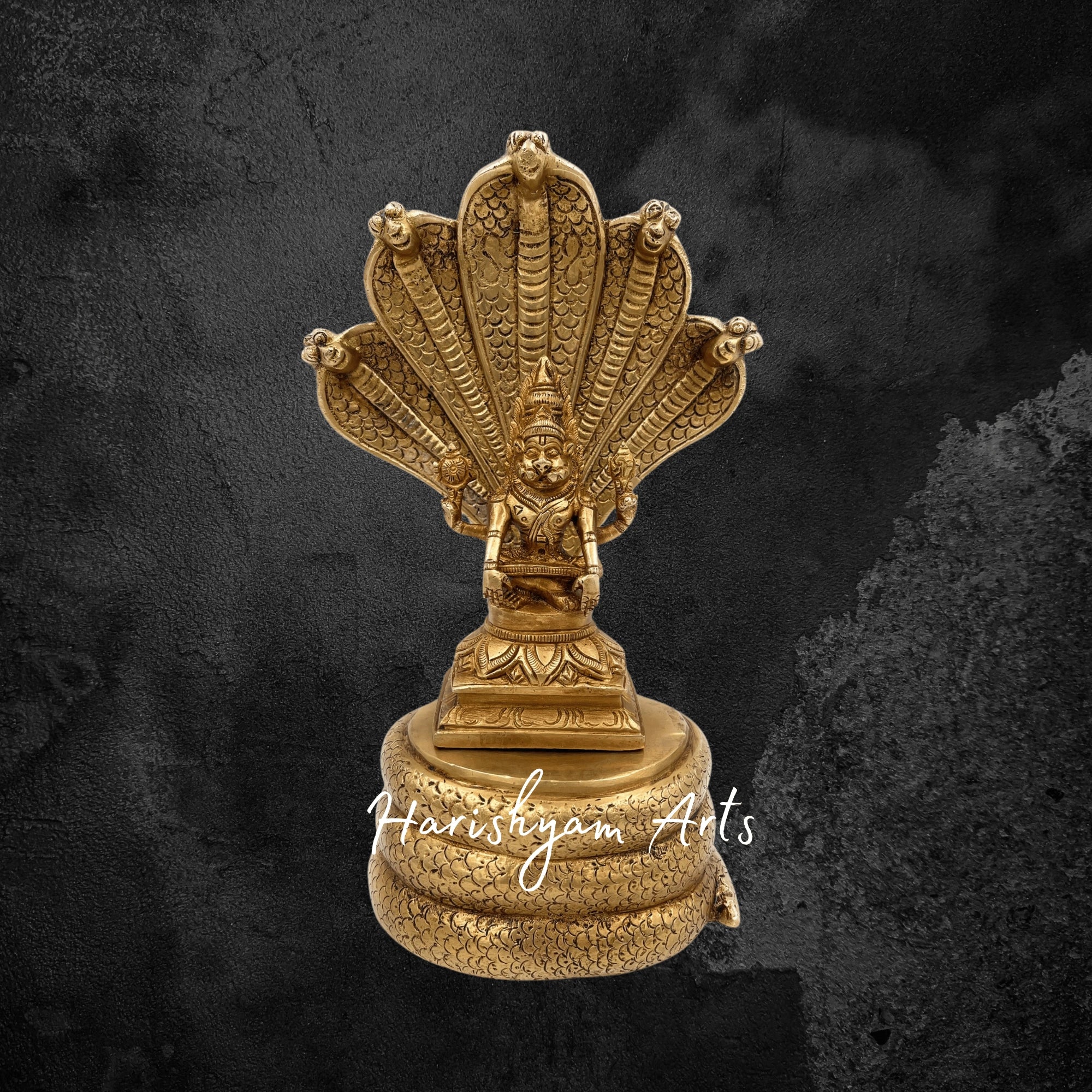 11" Antique Finish Brass Narasimha Swamy Statue for Mandir Use