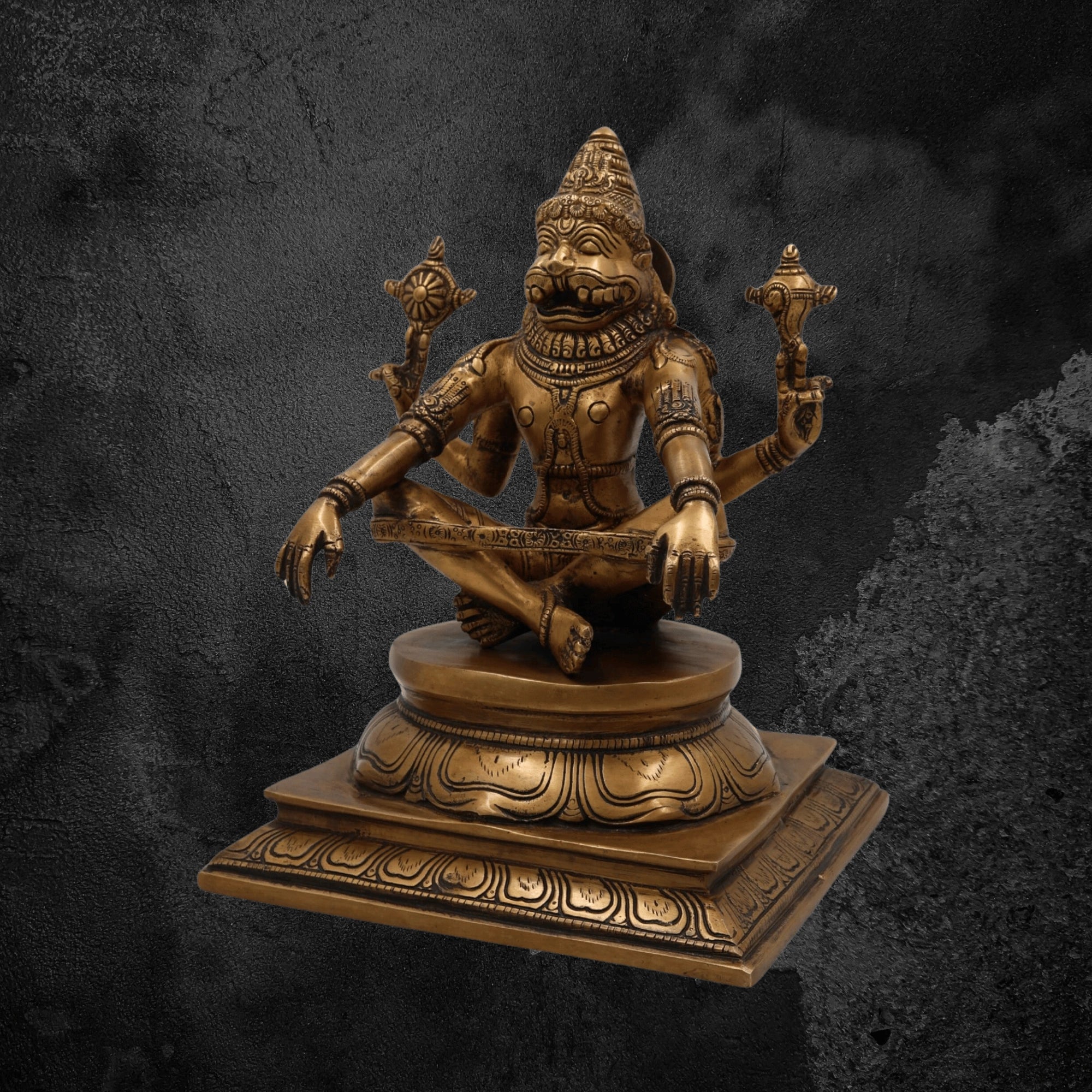 11" Antique Gold Brass Yog Narasimha Statue Meditative Pose of Lord Narasimha for Peace4