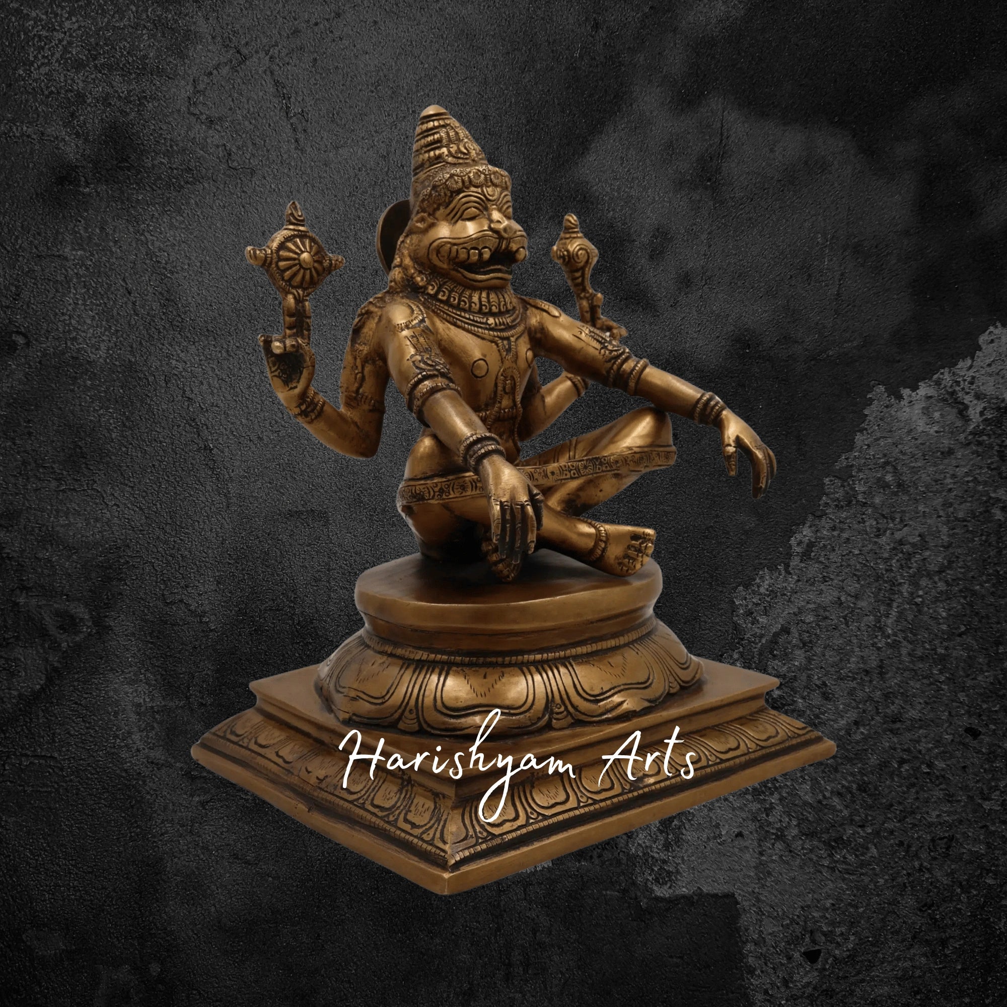 11" Antique Gold Brass Yog Narasimha Statue Meditative Pose of Lord Narasimha for Peace5