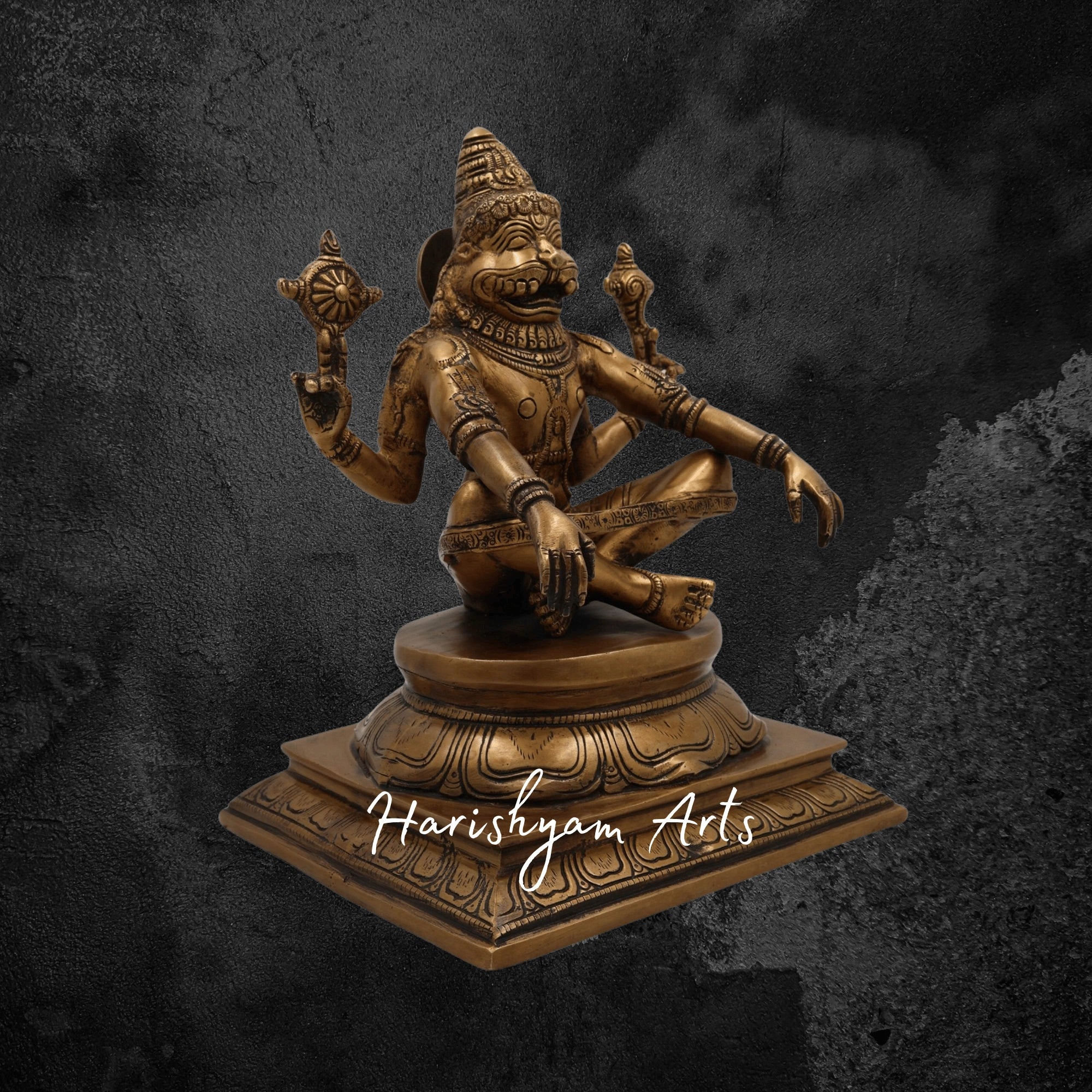 11" Antique Gold Brass Yog Narasimha Statue Meditative Pose of Lord Narasimha for Peace6