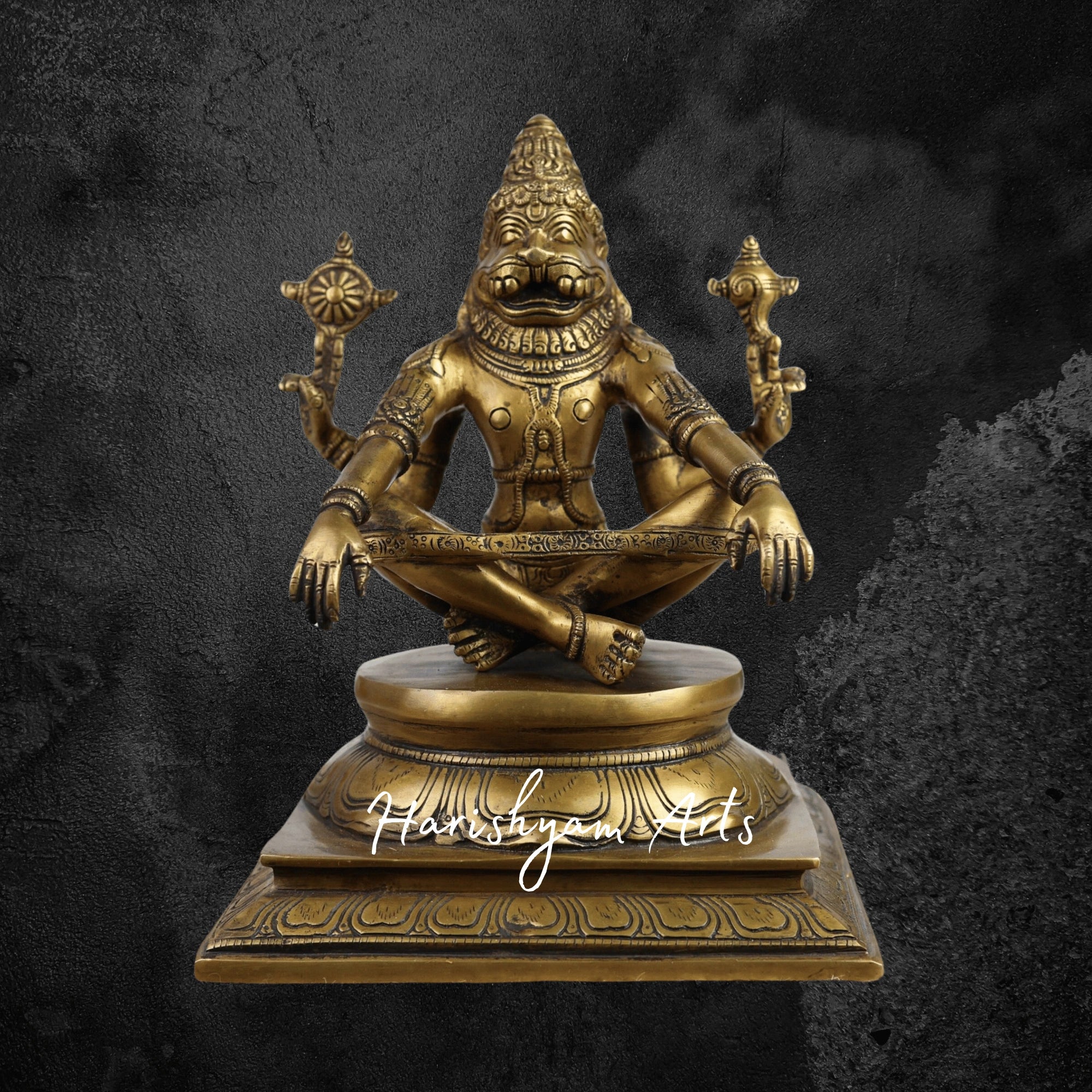 11" Antique Gold Brass Yog Narasimha Statue Meditative Pose of Lord Narasimha for Peace7
