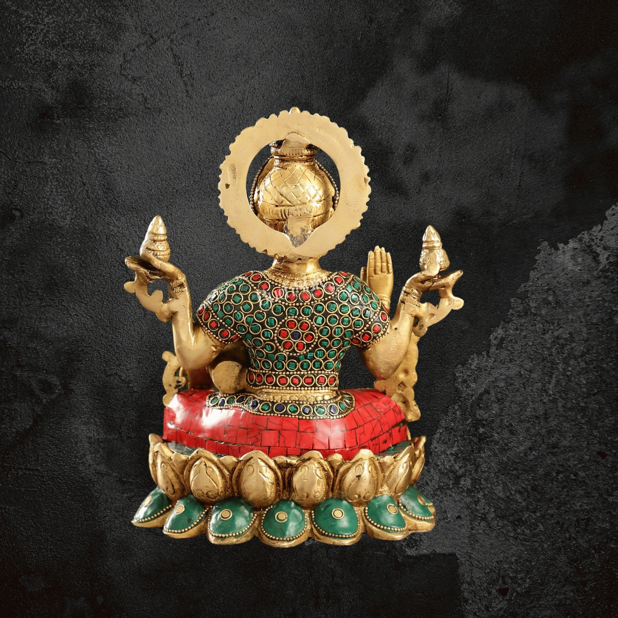11" Brass Lakshmi Idol for Wealth and Prosperity, Seated on a Lotus Base