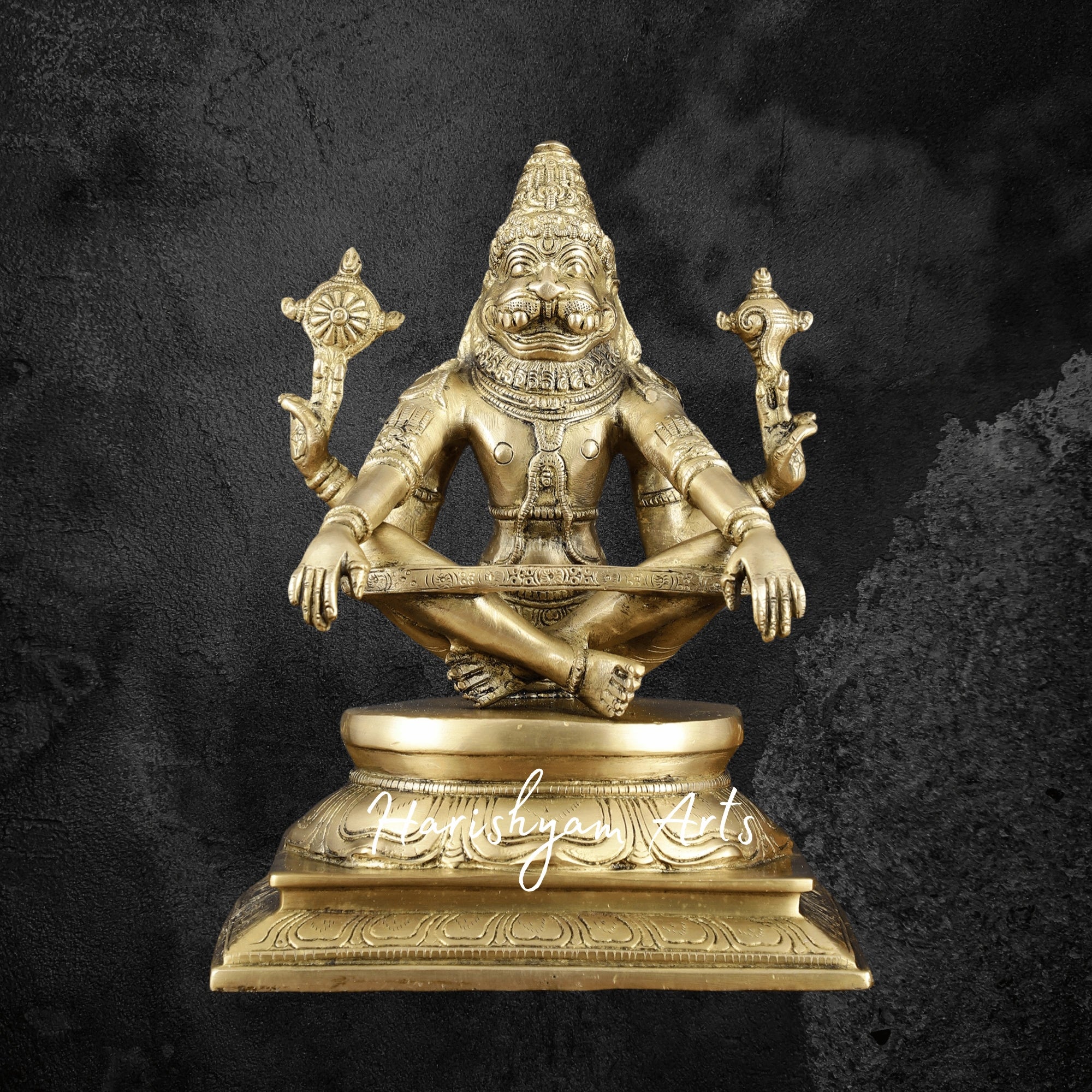 11" Brass Narasimha Idol Fierce Avatar of Lord Vishnu for Protection and Pooja Use
