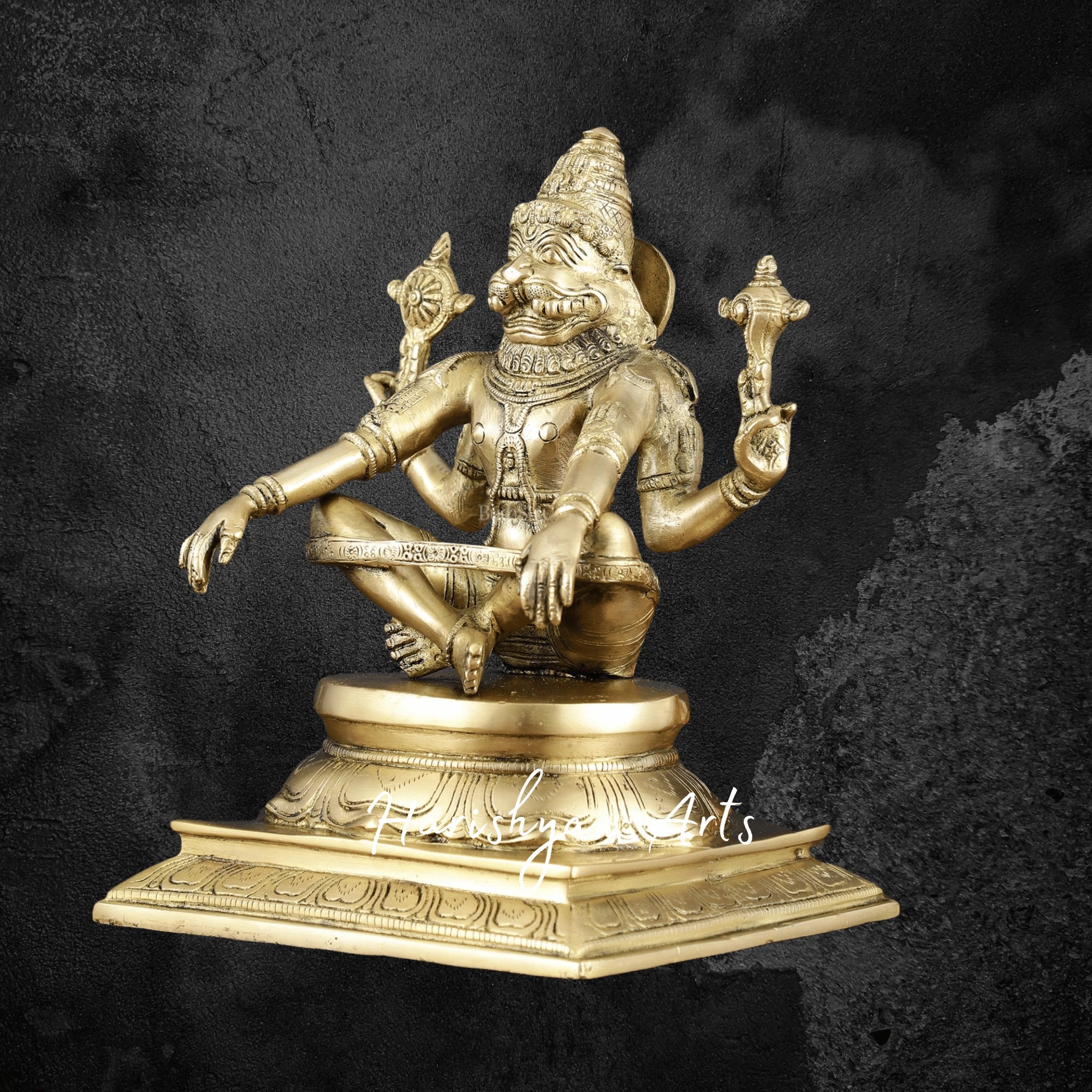 11" Brass Narasimha Idol Fierce Avatar of Lord Vishnu for Protection and Pooja Use1