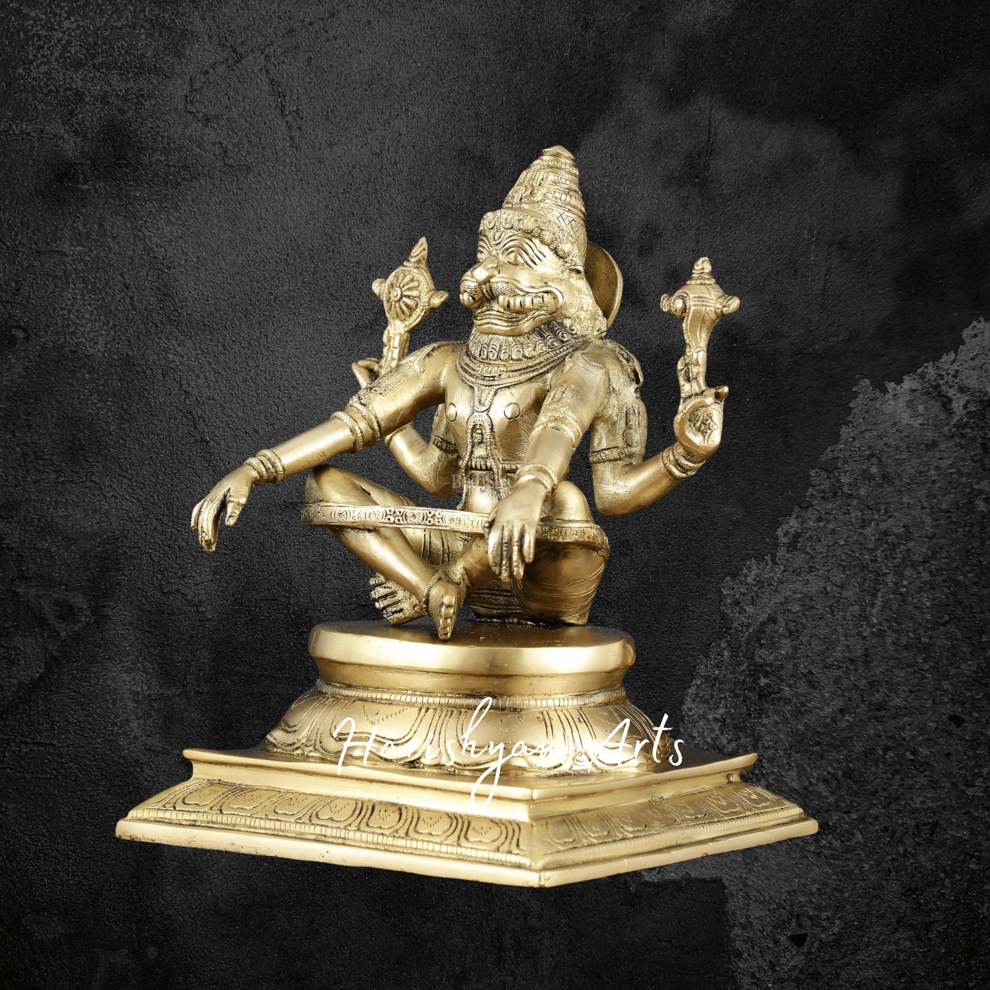 11" Brass Narasimha Idol Fierce Avatar of Lord Vishnu for Protection and Pooja Use2