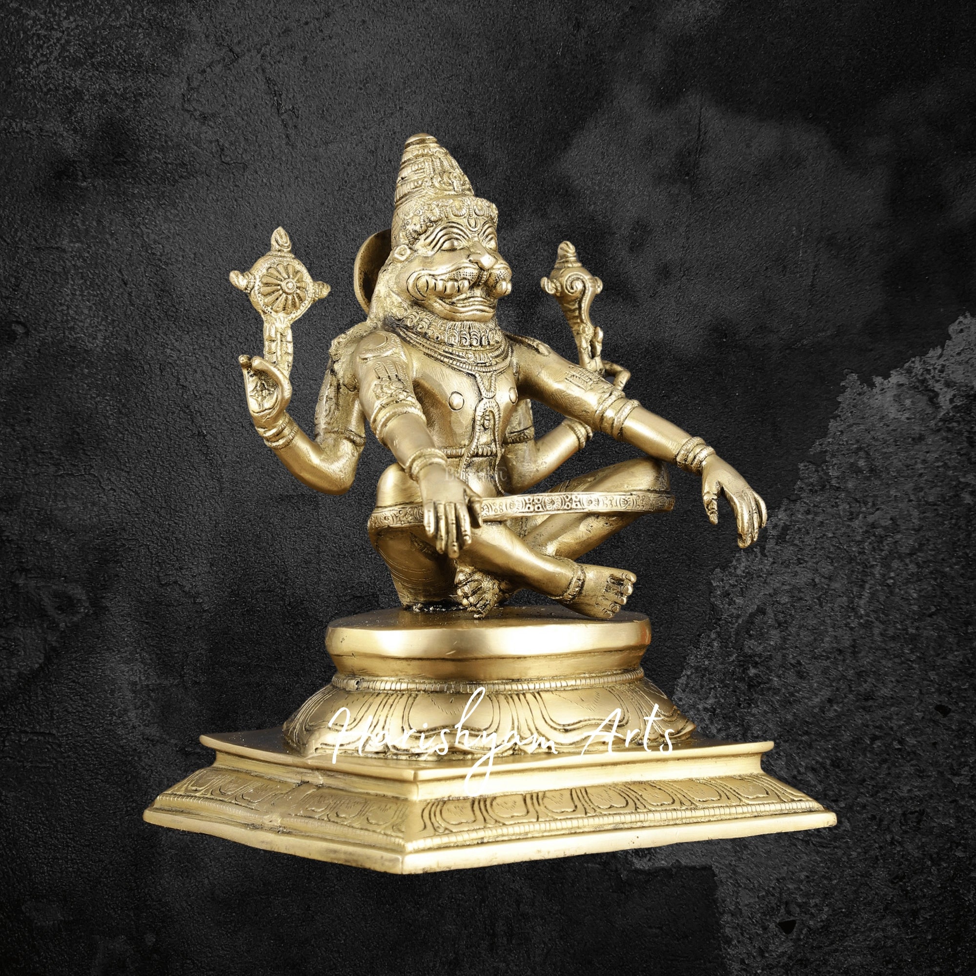11" Brass Narasimha Idol Fierce Avatar of Lord Vishnu for Protection and Pooja Use3
