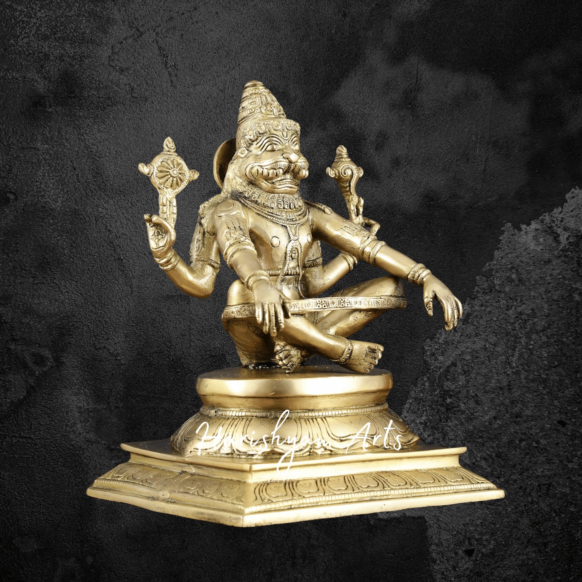 11" Brass Narasimha Idol Fierce Avatar of Lord Vishnu for Protection and Pooja Use4
