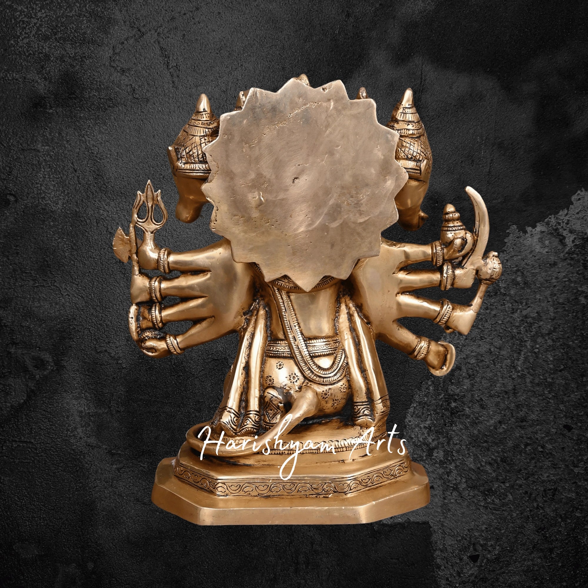 11" Brass Superfine Sitting Panchmukhi Hanuman Idol for Temple and Home Worship
