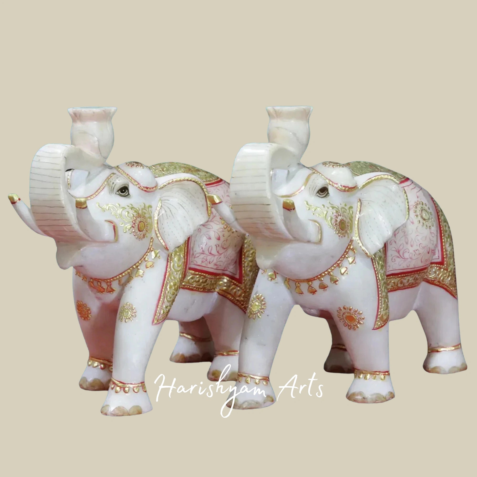 11" Classic White Makrana Marble Elephant Idol Handcrafted Showpiece