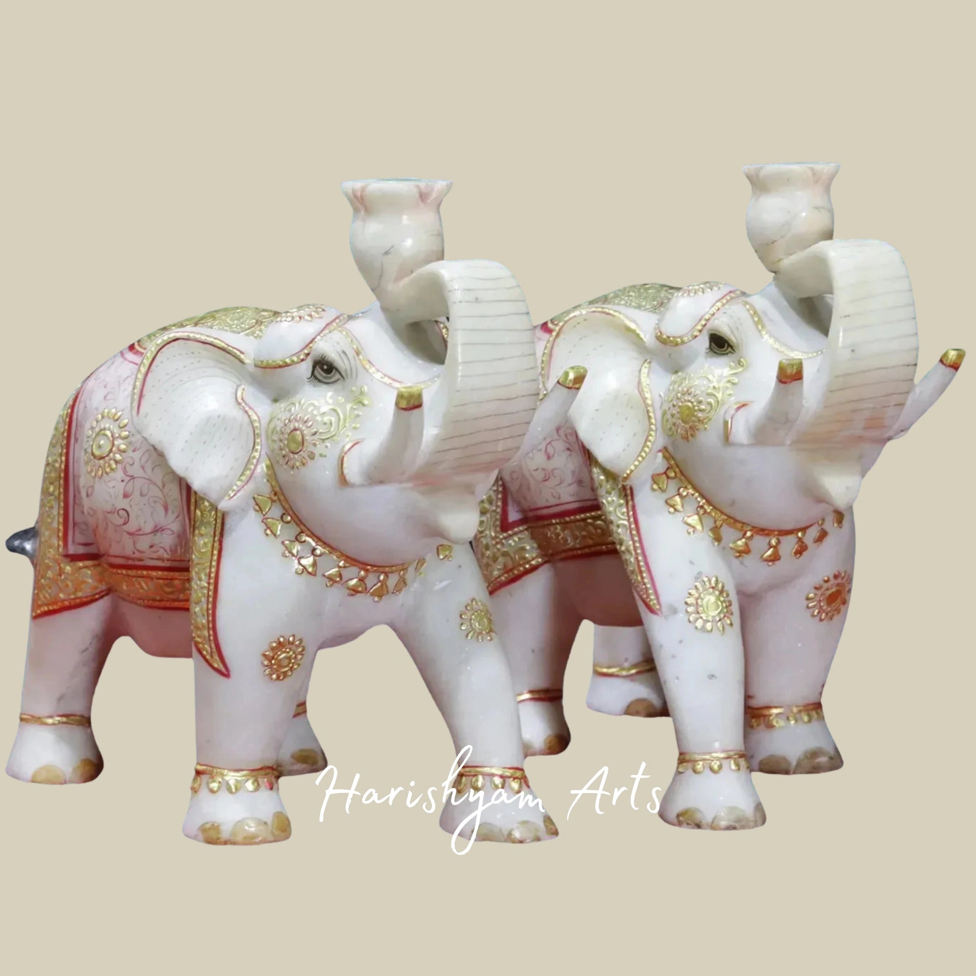 11" Classic White Makrana Marble Elephant Idol Handcrafted Showpiece