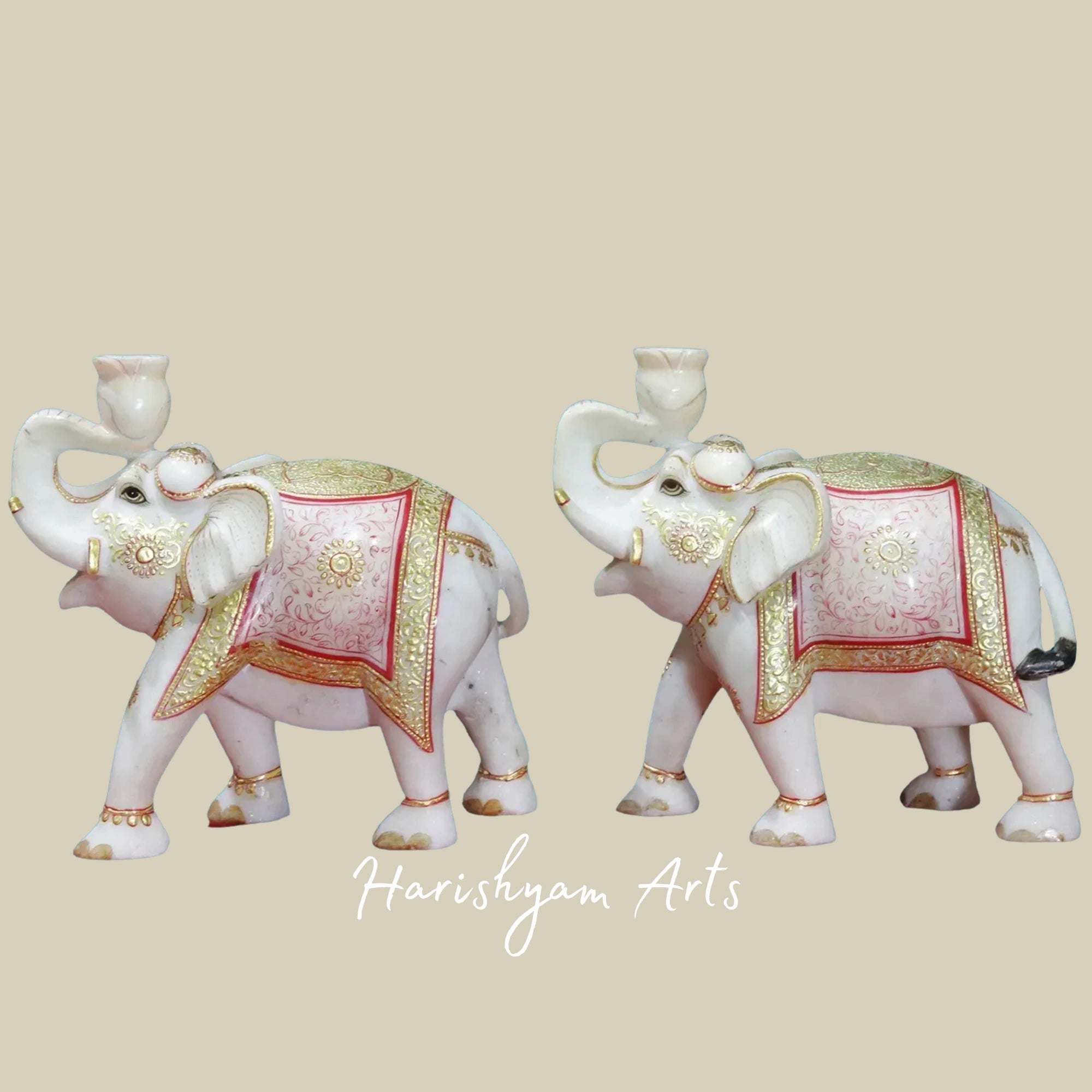 11" Classic White Makrana Marble Elephant Idol Handcrafted Showpiece