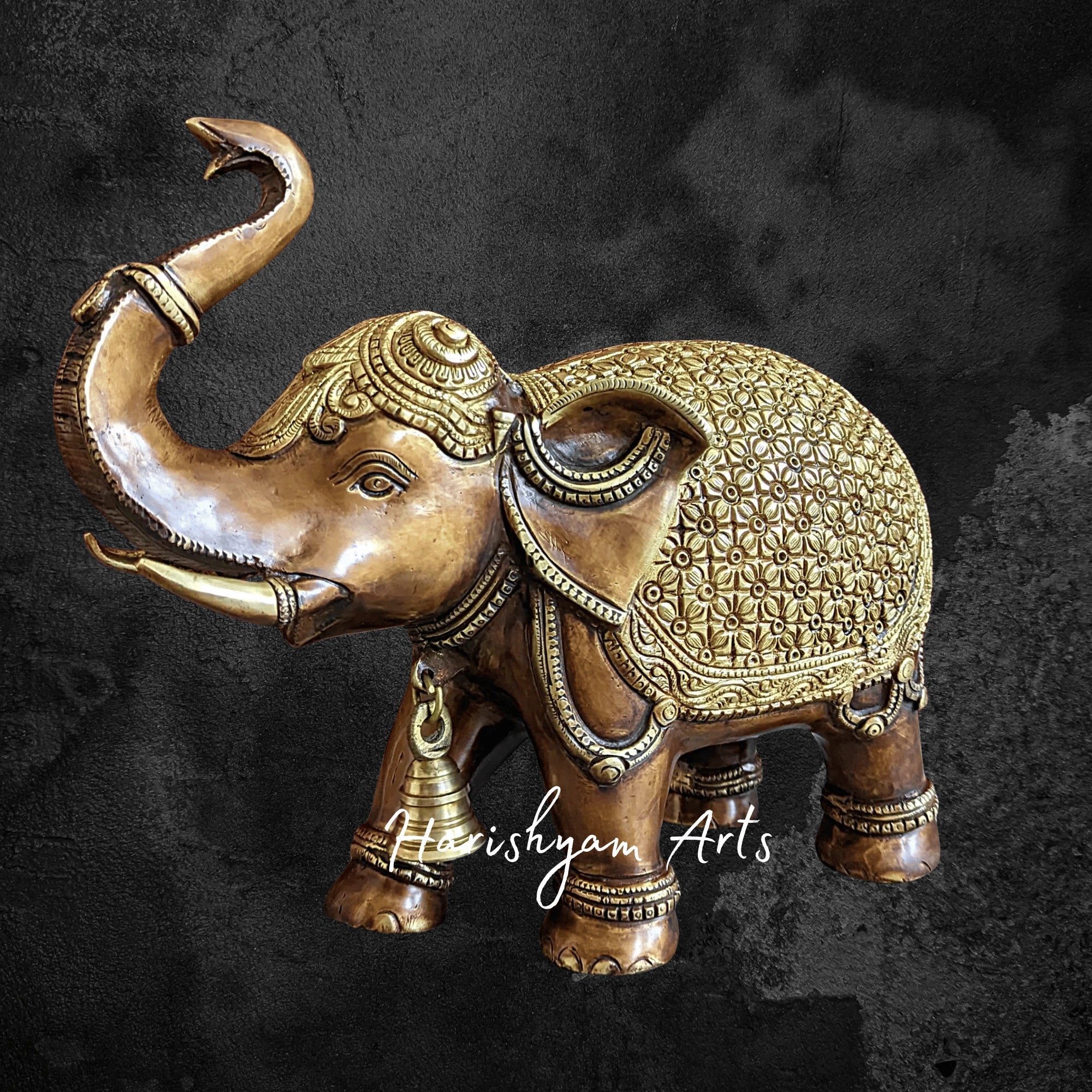 11" Elegant Upward Trunk Brass Elephant for Home Decoration
