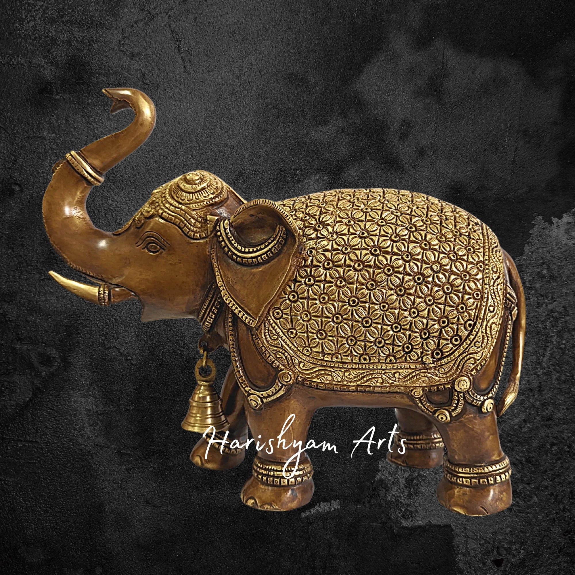 11" Elegant Upward Trunk Brass Elephant for Home Decoration