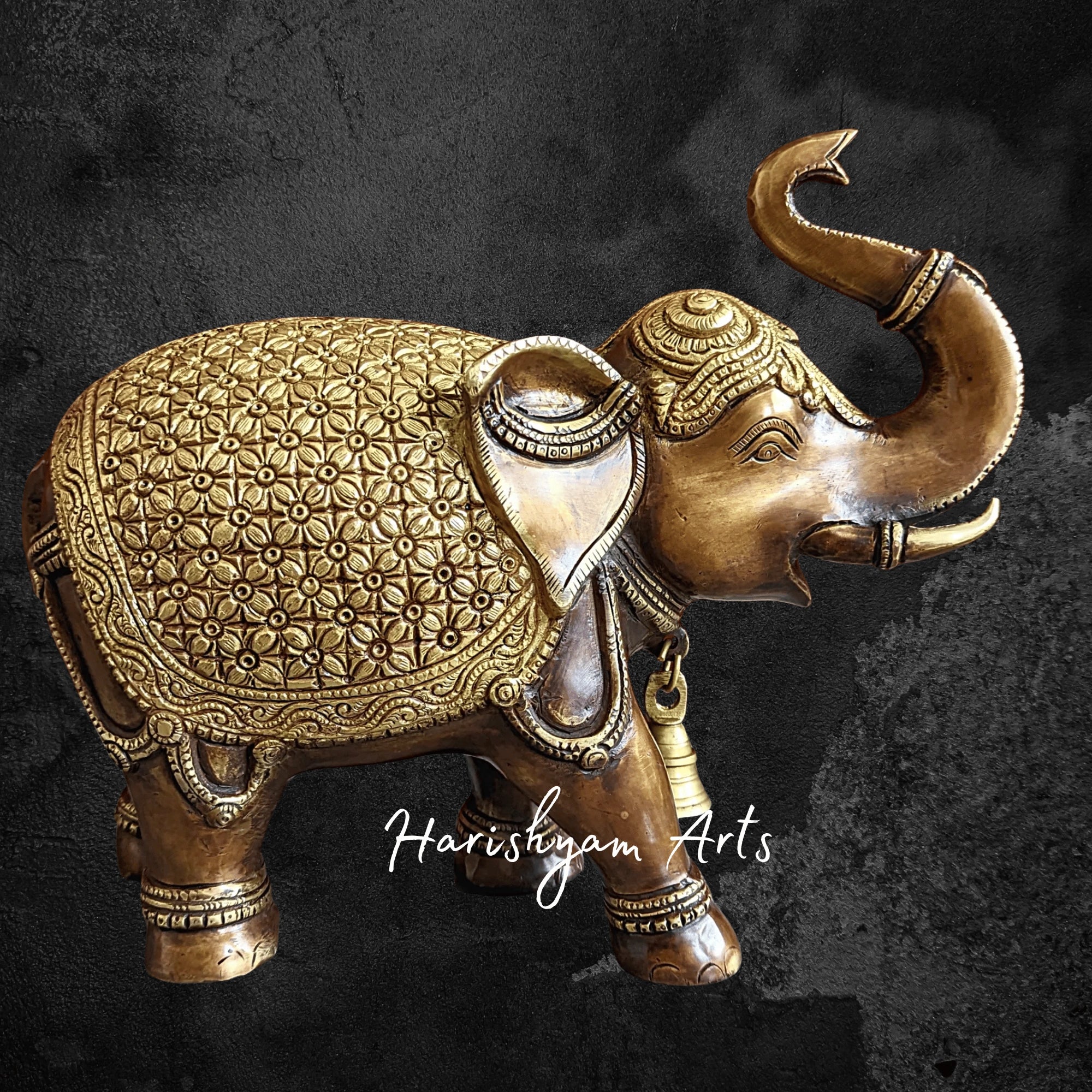 11" Elegant Upward Trunk Brass Elephant for Home Decoration