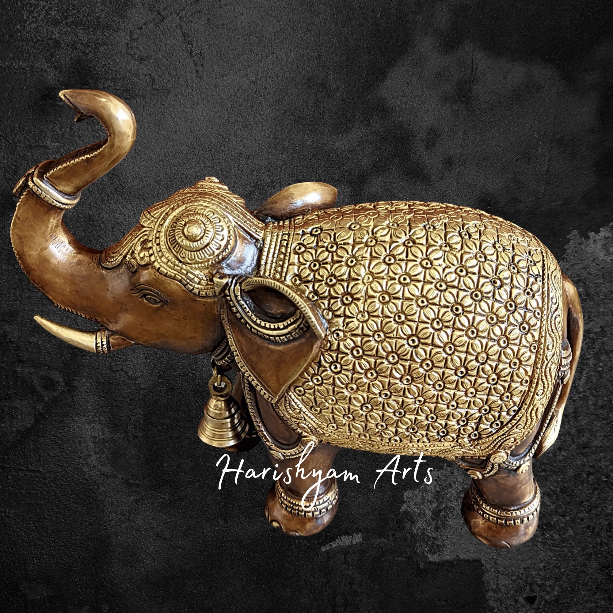 11" Elegant Upward Trunk Brass Elephant for Home Decoration
