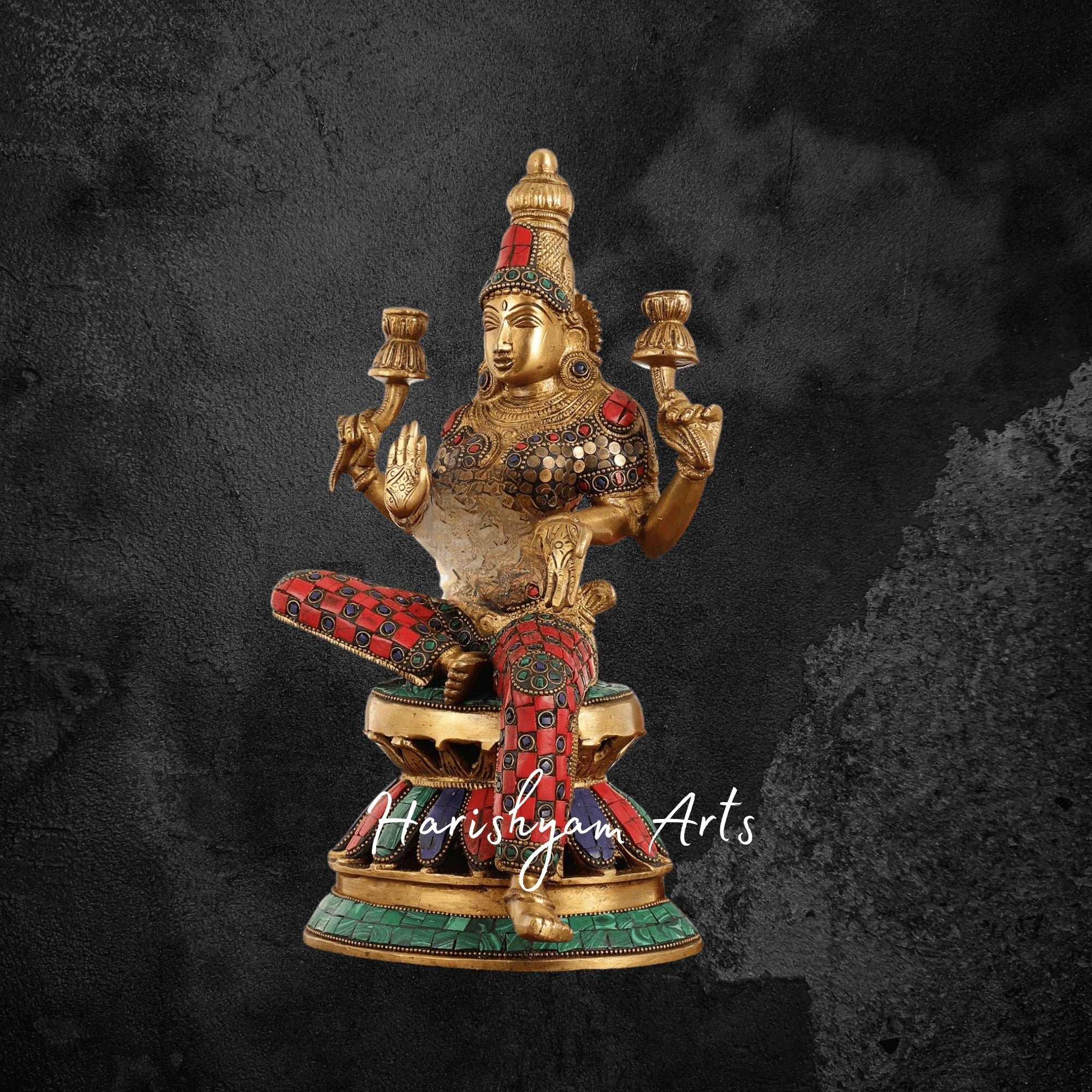 11" Handmade Goddess Laxmi Brass Murti for Home and Temple