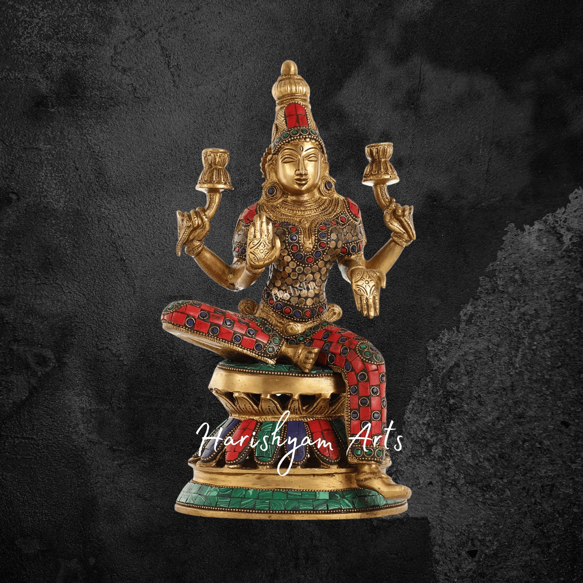 11" Handmade Goddess Laxmi Brass Murti for Home and Temple
