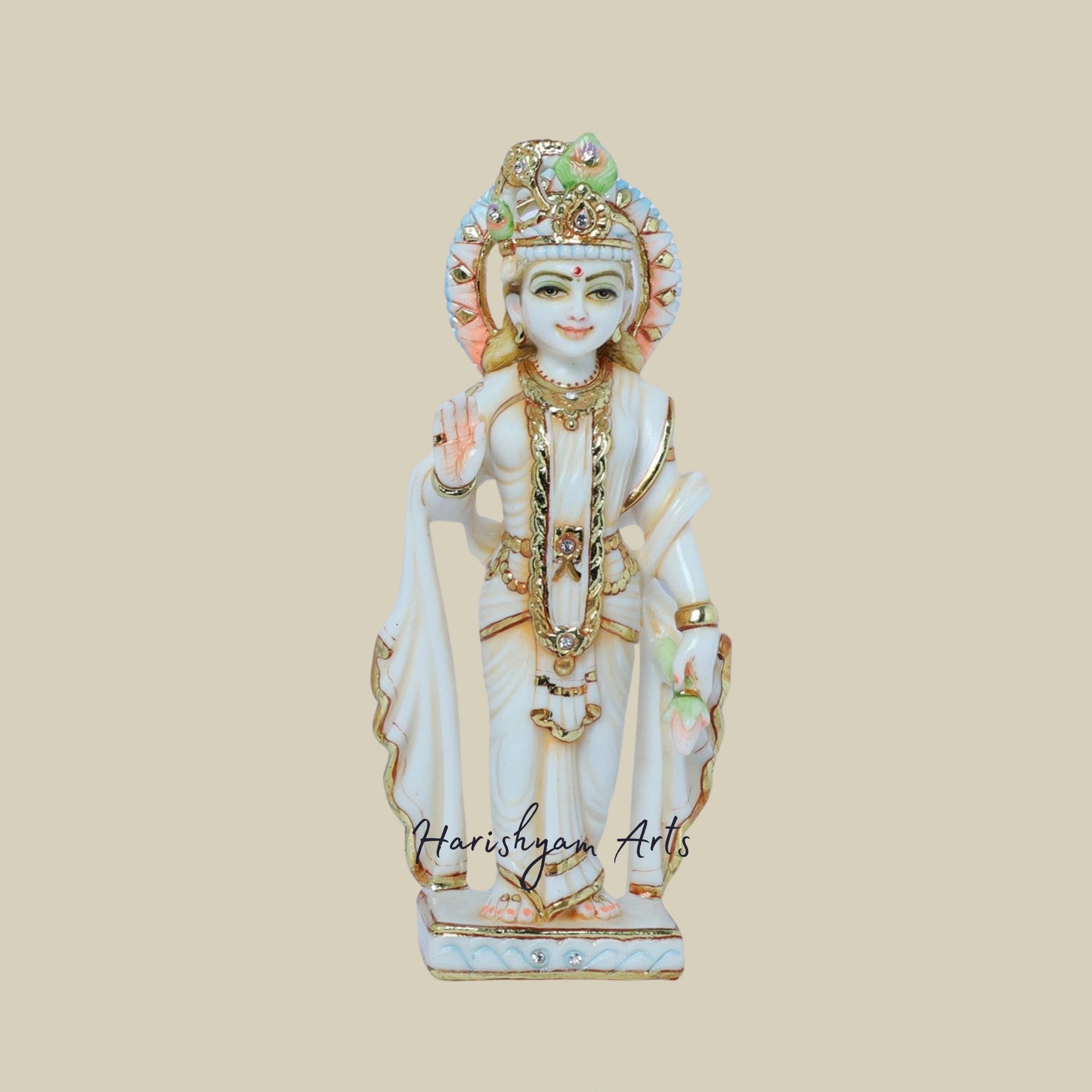 11" Intricately Designed Marble Radha Krishna Statue