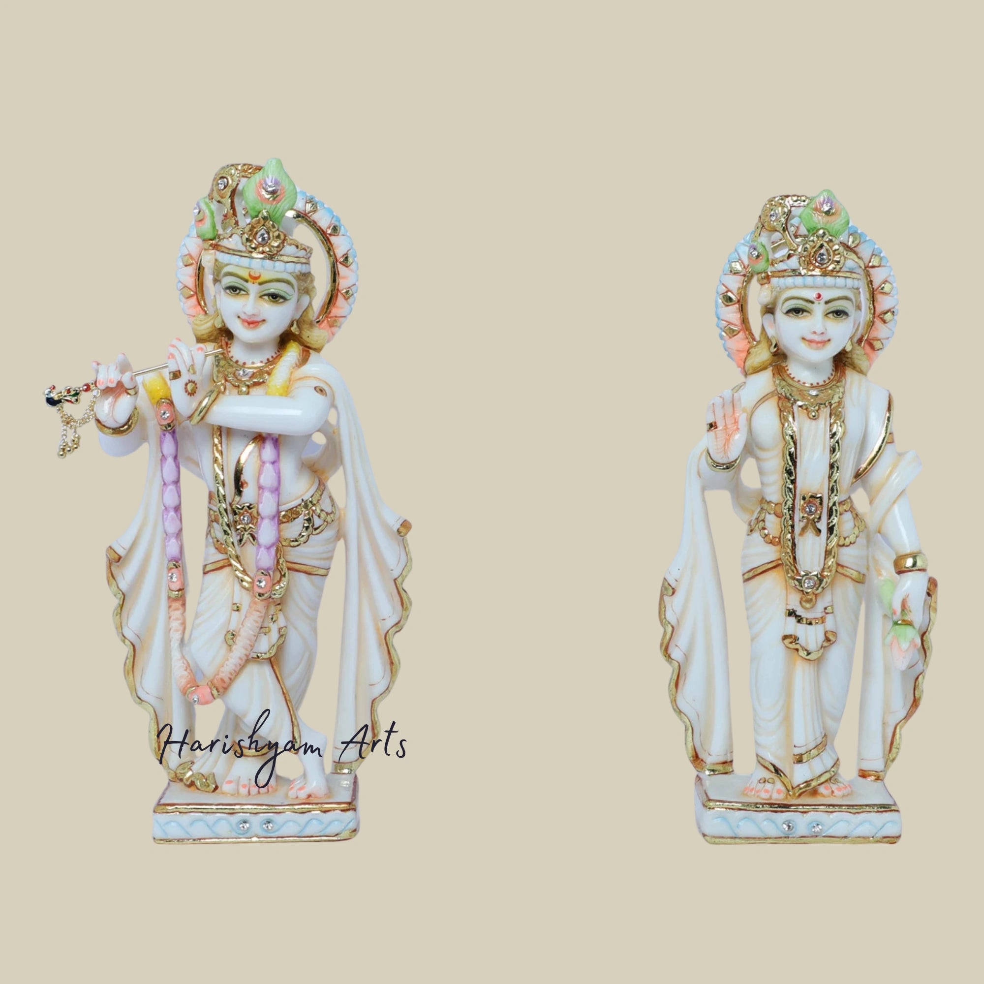 11" Intricately Designed Marble Radha Krishna Statue
