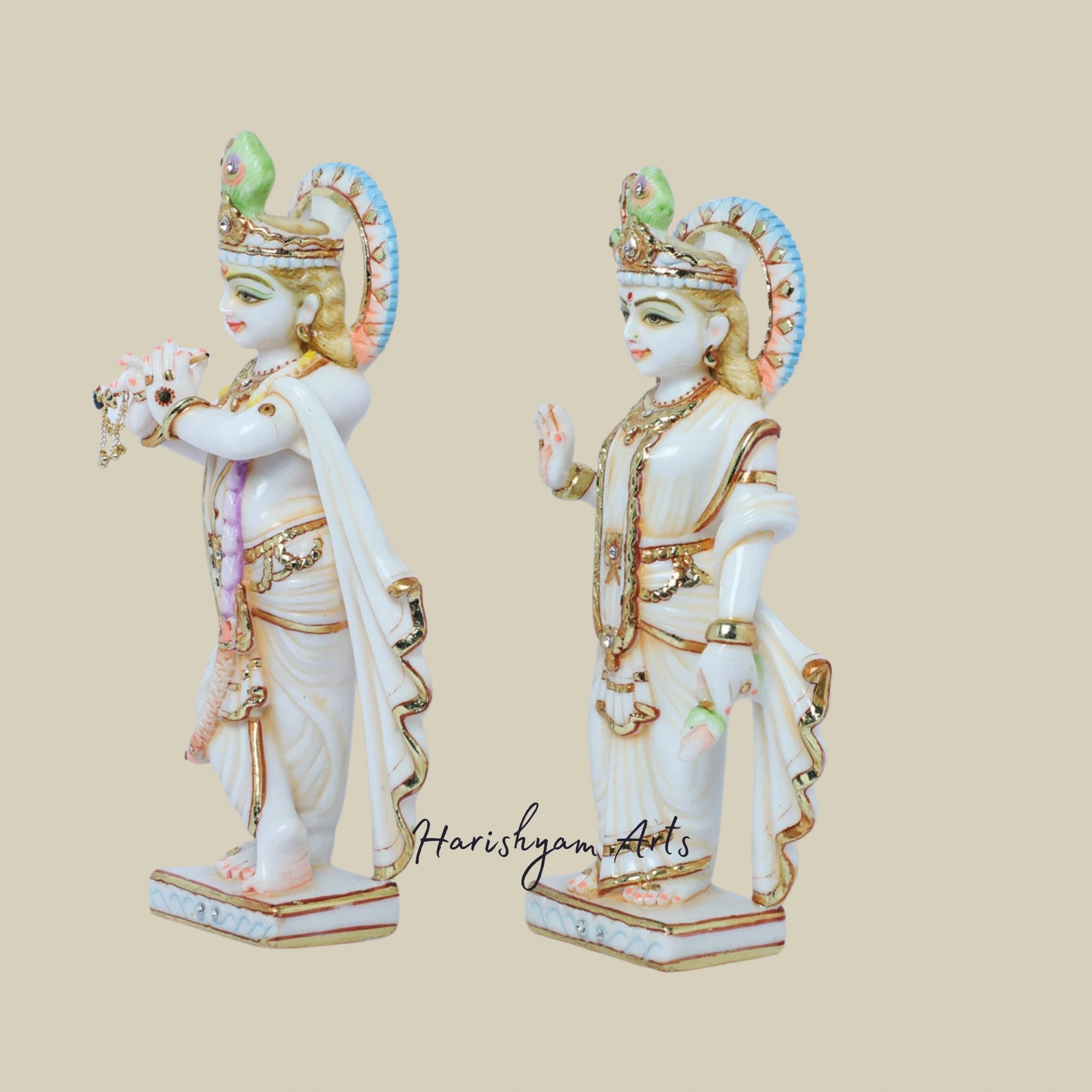 11" Intricately Designed Marble Radha Krishna Statue