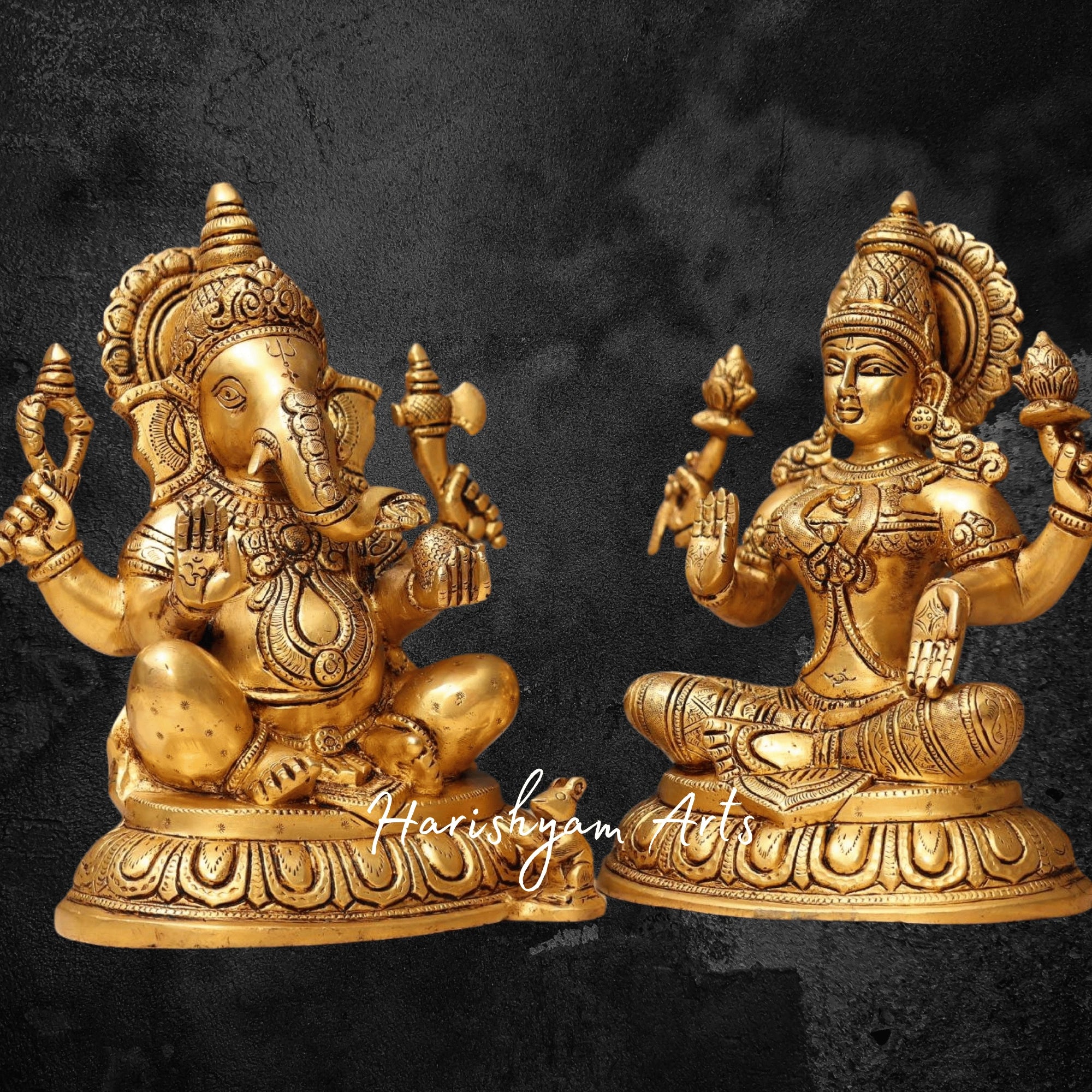 11" Lakshmi Ganesh Brass Murti with Intricate Design for Home