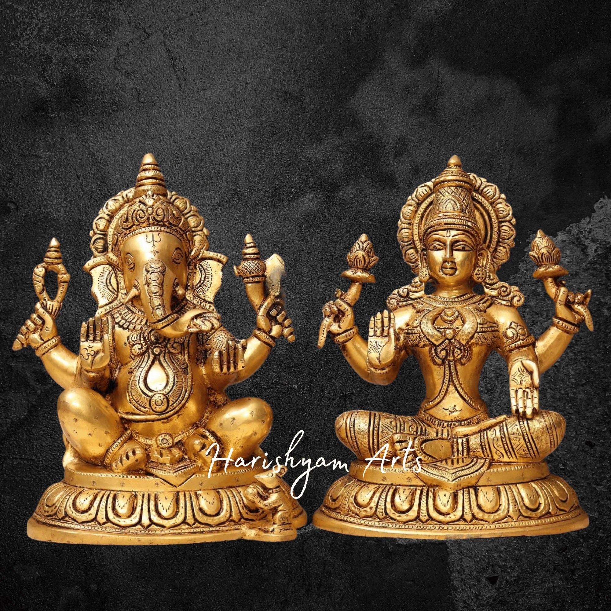 11" Lakshmi Ganesh Brass Murti with Intricate Design for Home1