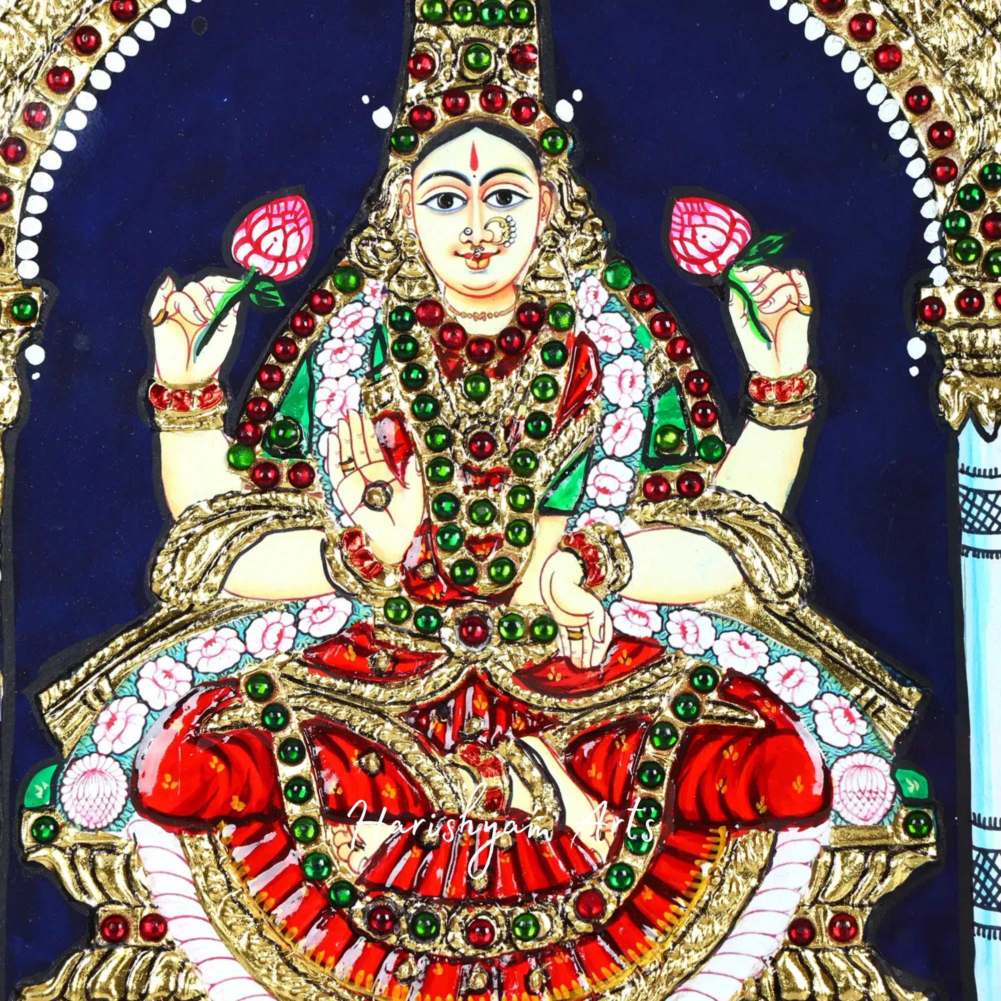 11" Lakshmi Ganesha Saraswati Tanjore Painting with Wooden Frame and Vibrant Colors1
