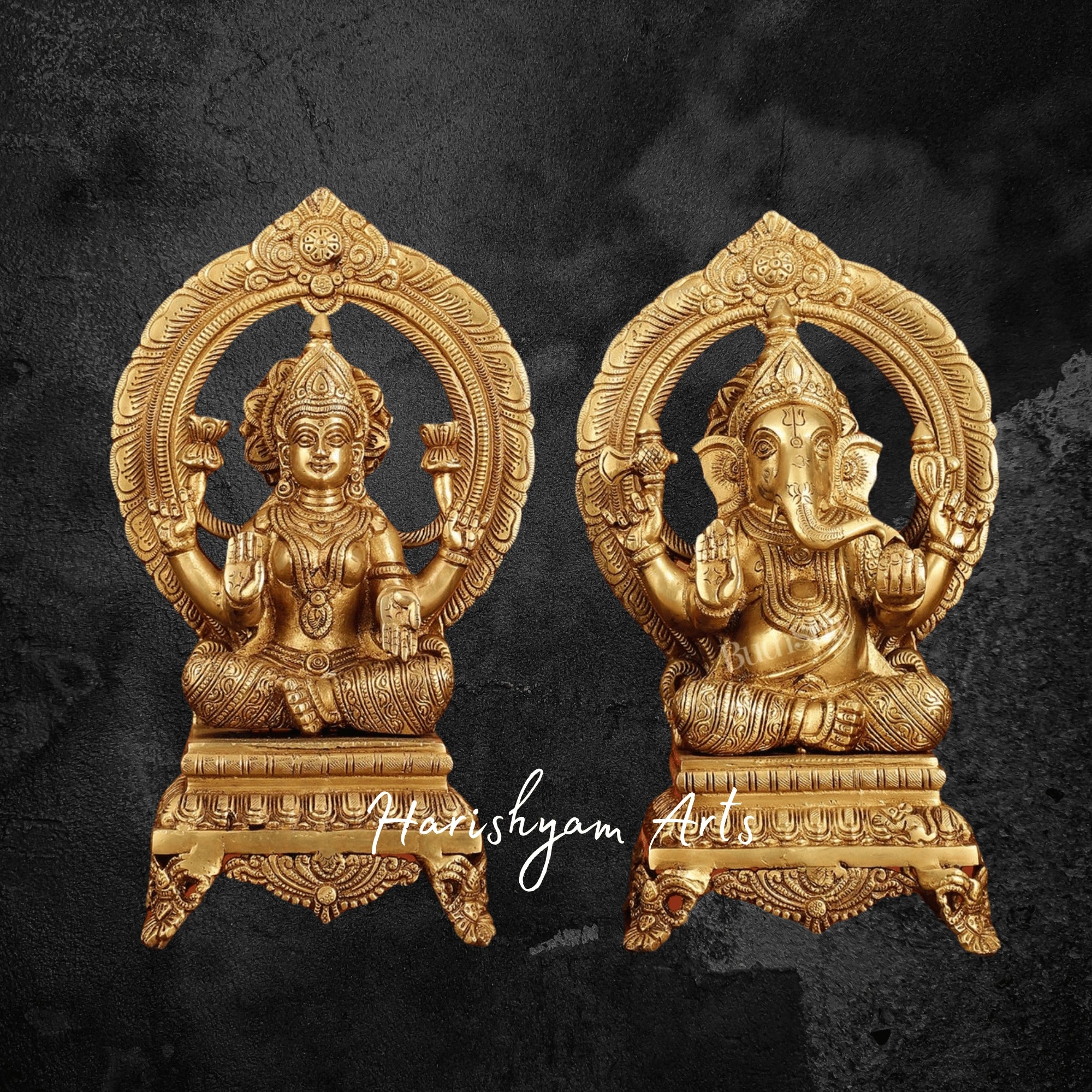 11" Laxmi Ganesh Brass Statue for Pooja Room and Festive Decor