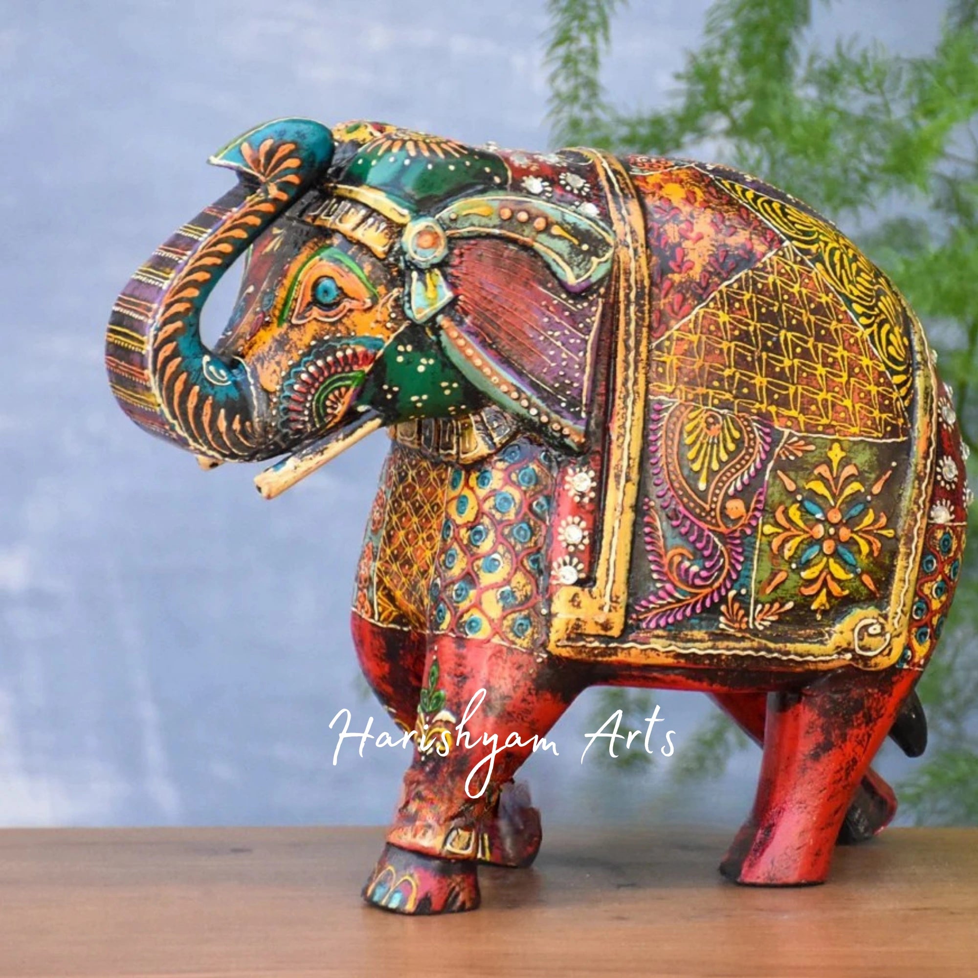 11" Multicoloured Wooden Elephant Showpiece