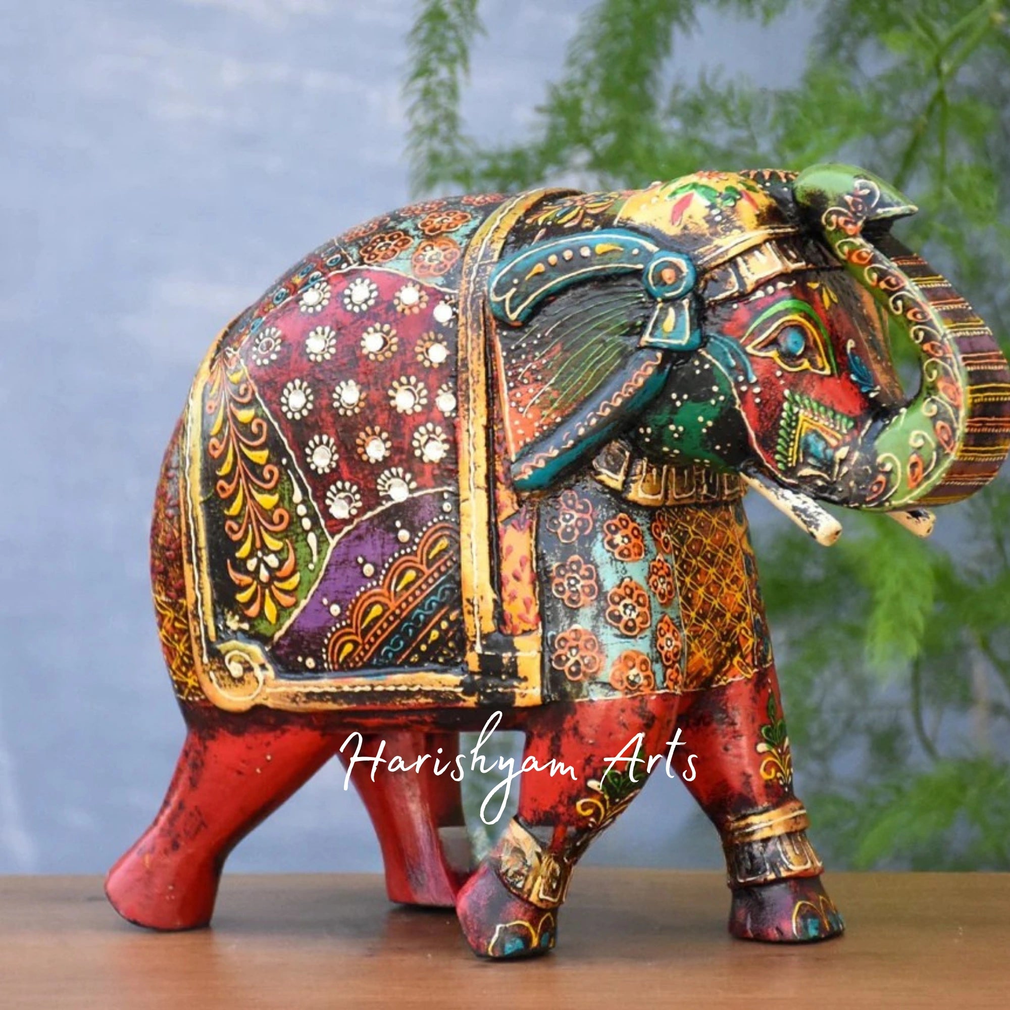 11" Multicoloured Wooden Elephant Showpiece