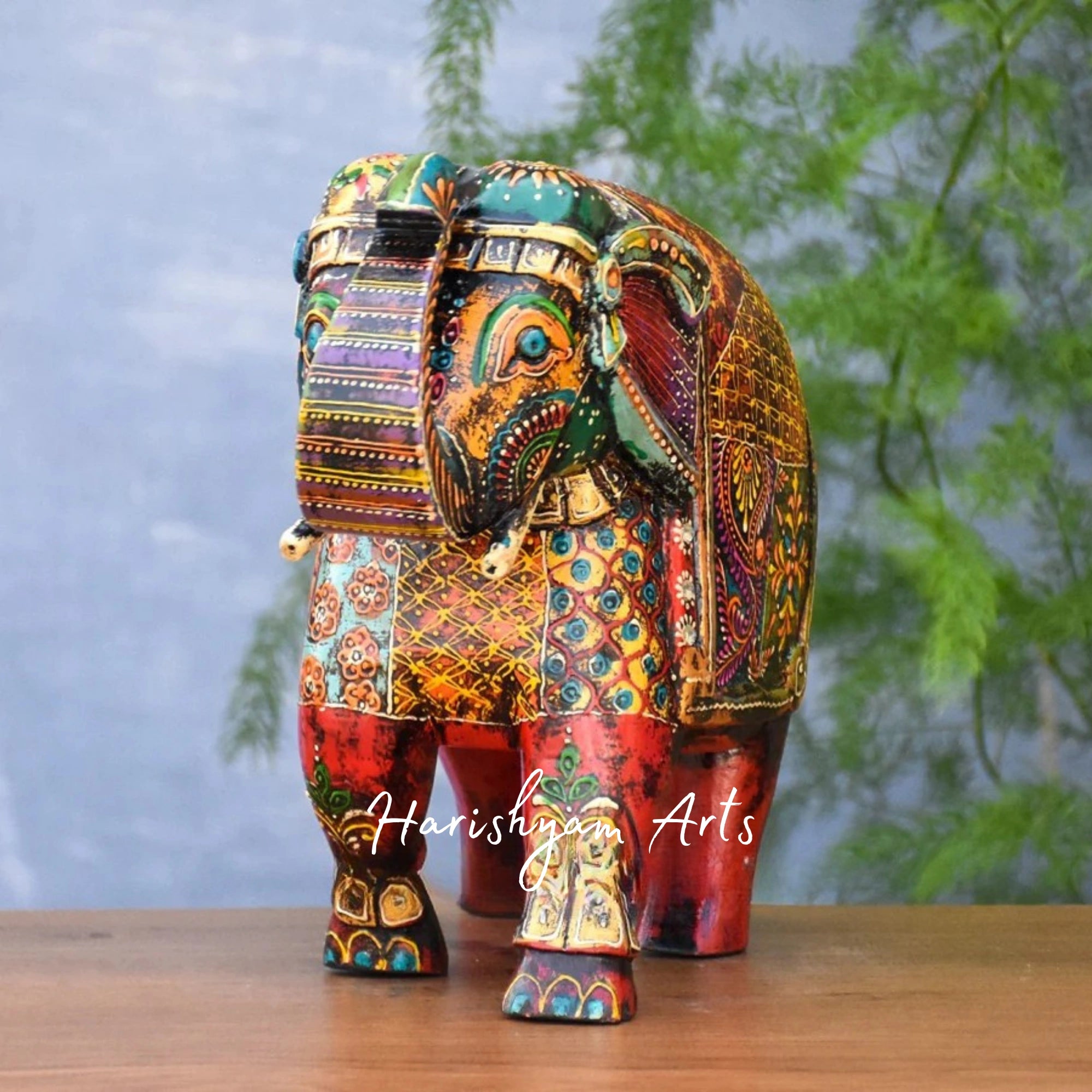 11" Multicoloured Wooden Elephant Showpiece