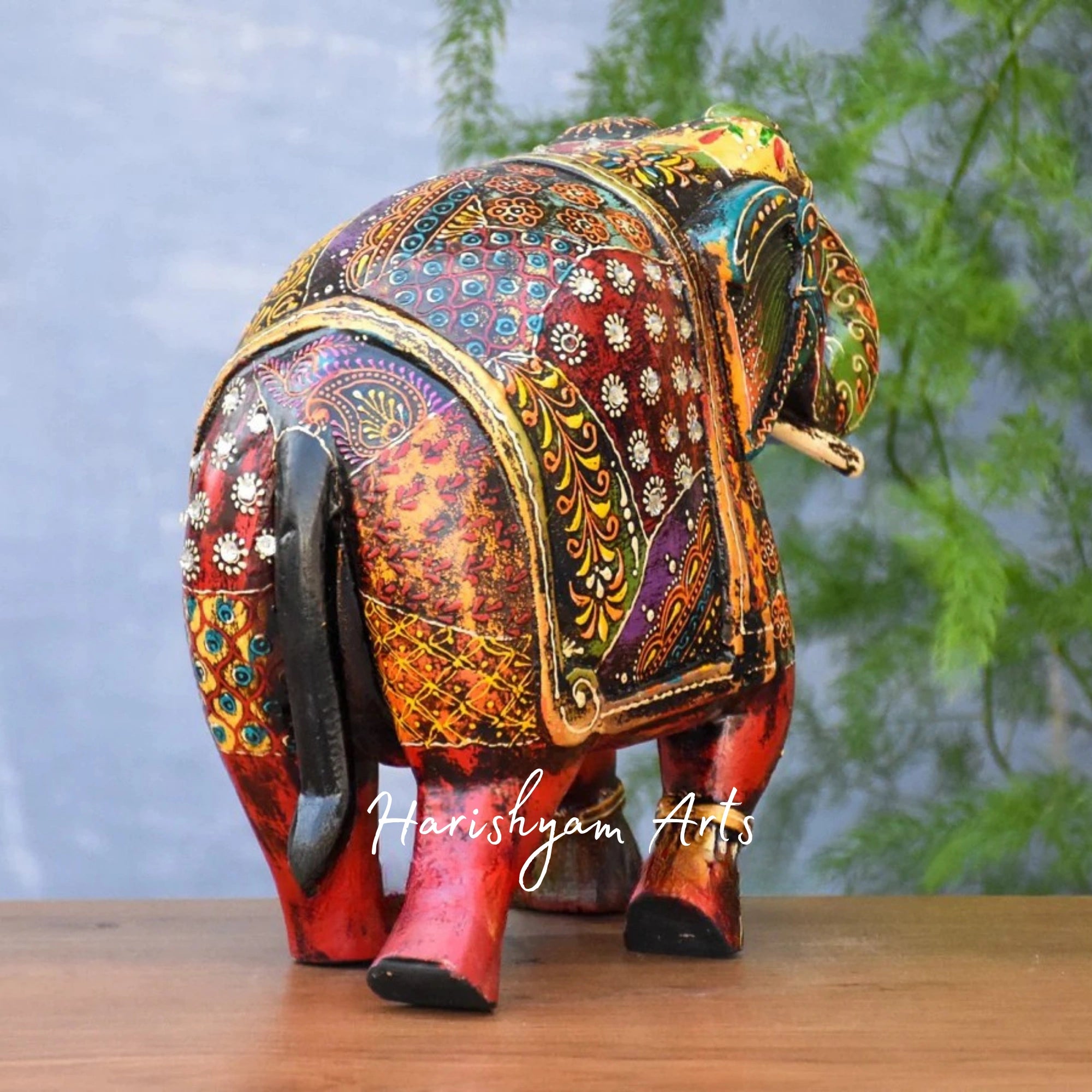 11" Multicoloured Wooden Elephant Showpiece3