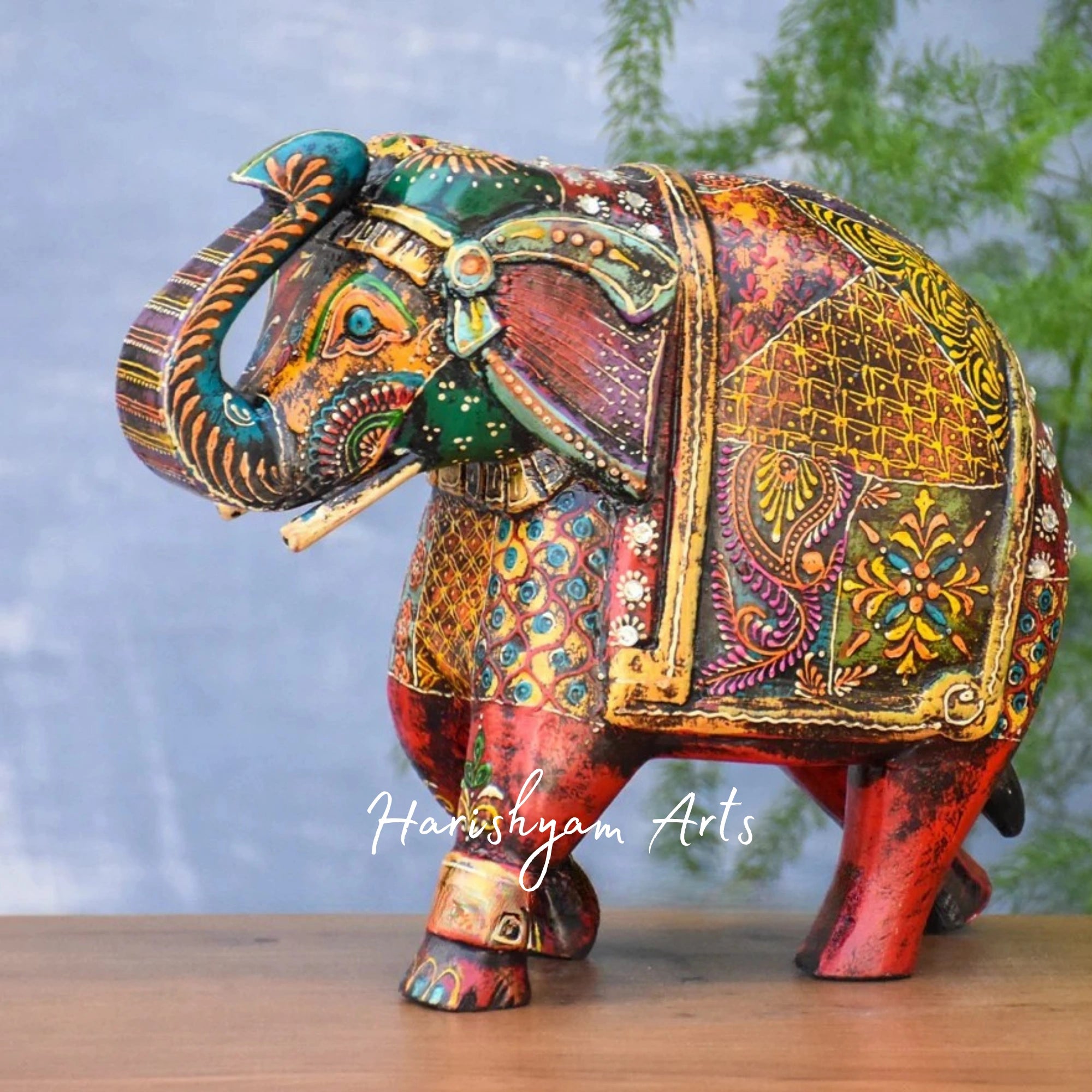 11" Multicoloured Wooden Elephant Showpiece4