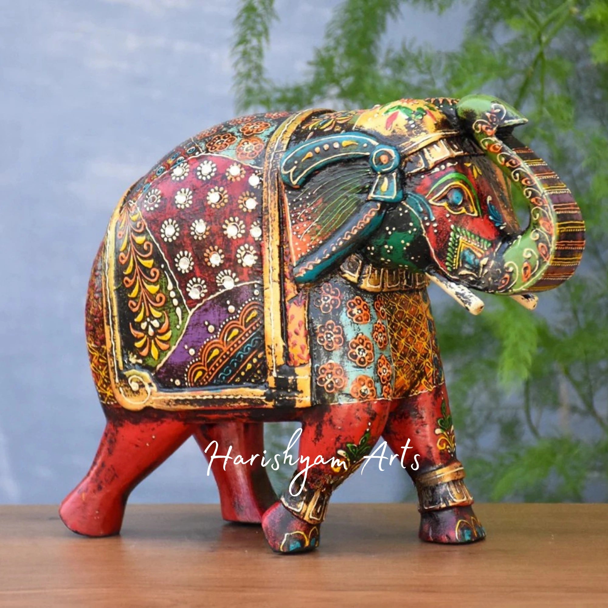11" Multicoloured Wooden Elephant Showpiece5