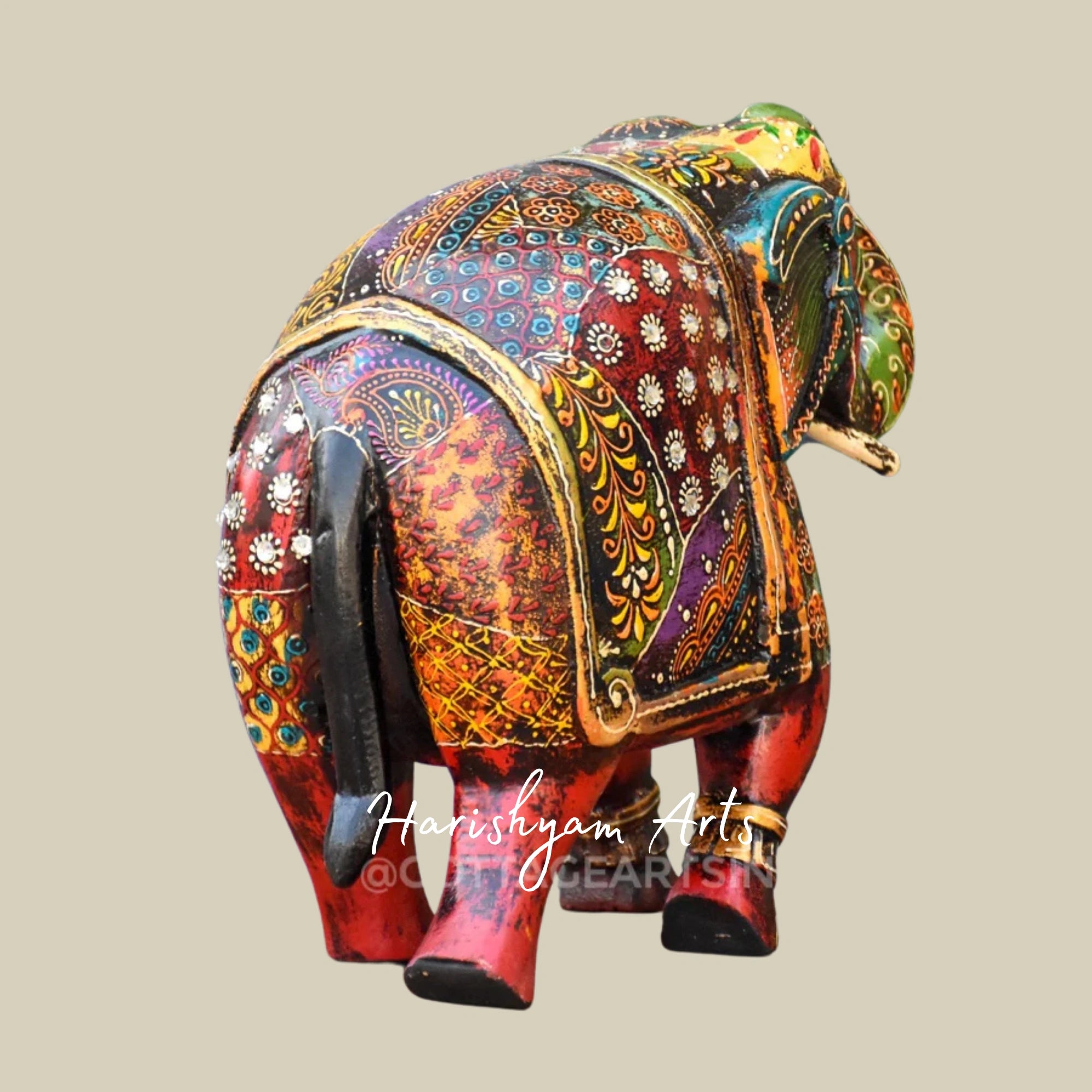 11" Multicoloured Wooden Elephant Showpiece6